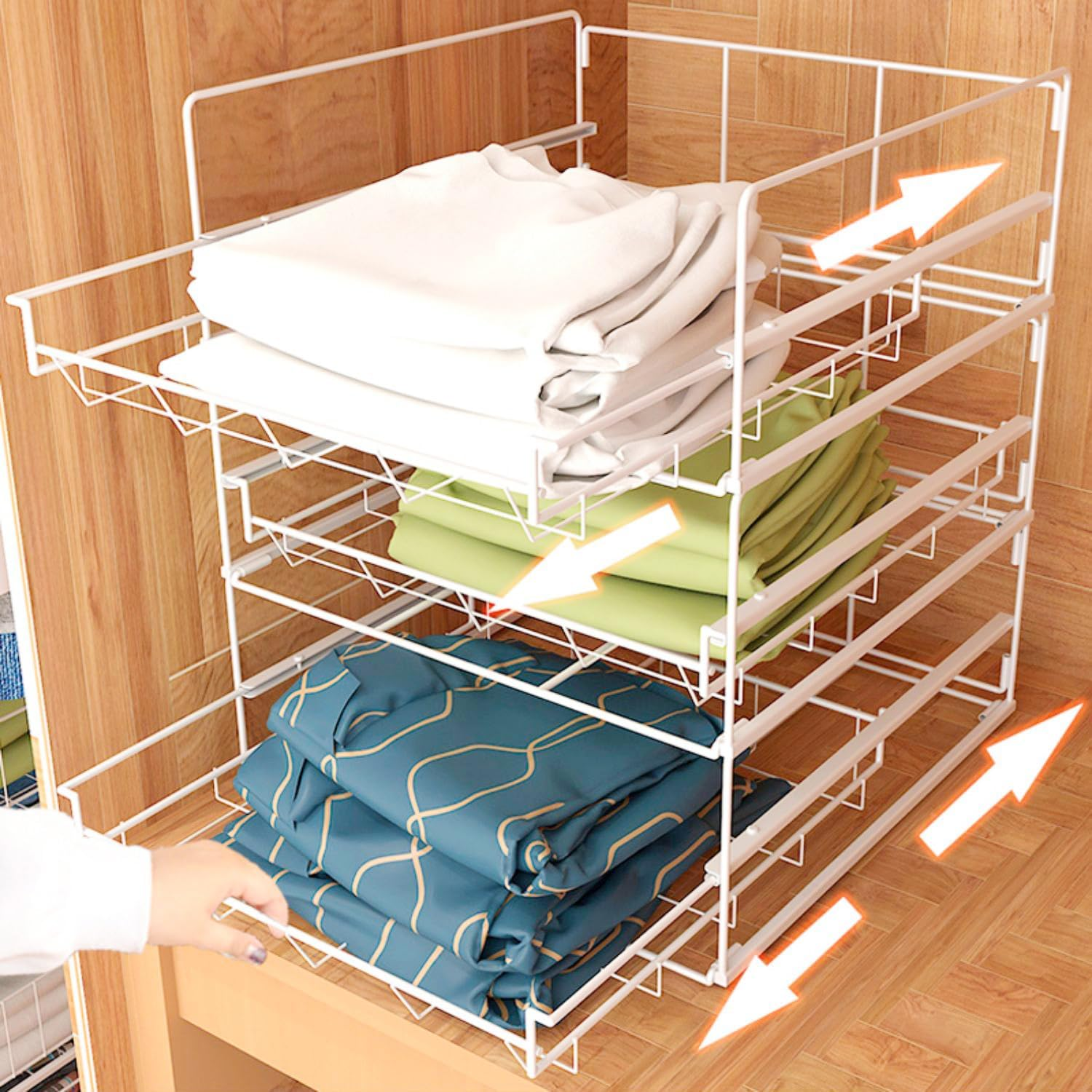 Wardrobe Organiser, Wardrobe Storage, Stackable Storage Drawers, with Push and Pull Drawer, for Cupboard Kitchen Bathroom Bedroom Office (3 Pack, 40X35X16Cm) image number 4