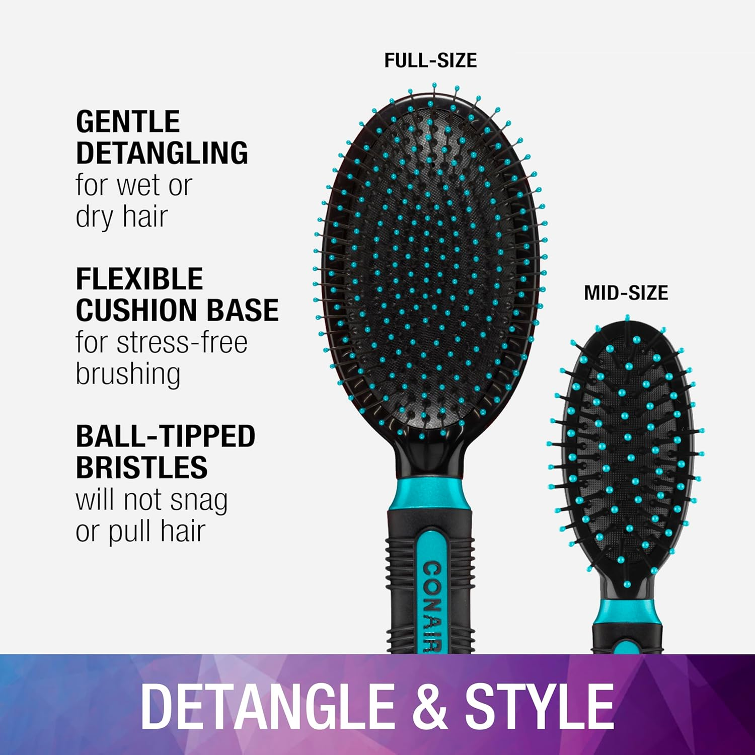 Conair Salon Results Hairbrush Set - Travel Hair Brush - Hairbrushes for All Hair Types - Curly Hair Brush - Hairbrush - Detangler Brush - Travel Size + Full-Size Brush image number 2