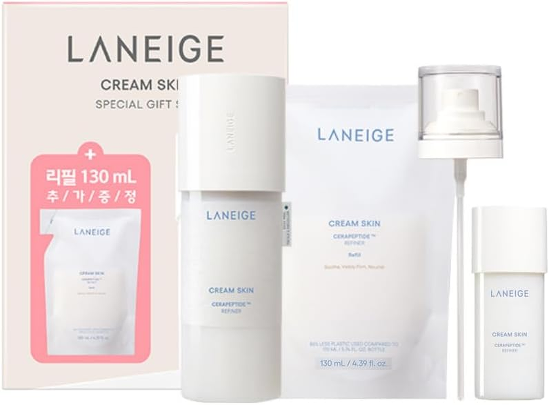 Cream Skin Refiner Toner 170Ml Full Size with Mist Pump + Refill Pack 130Ml + Travel Size 50Ml. Korean Beauty Promotion Set for Laneige. (Total 350Ml) image number 5