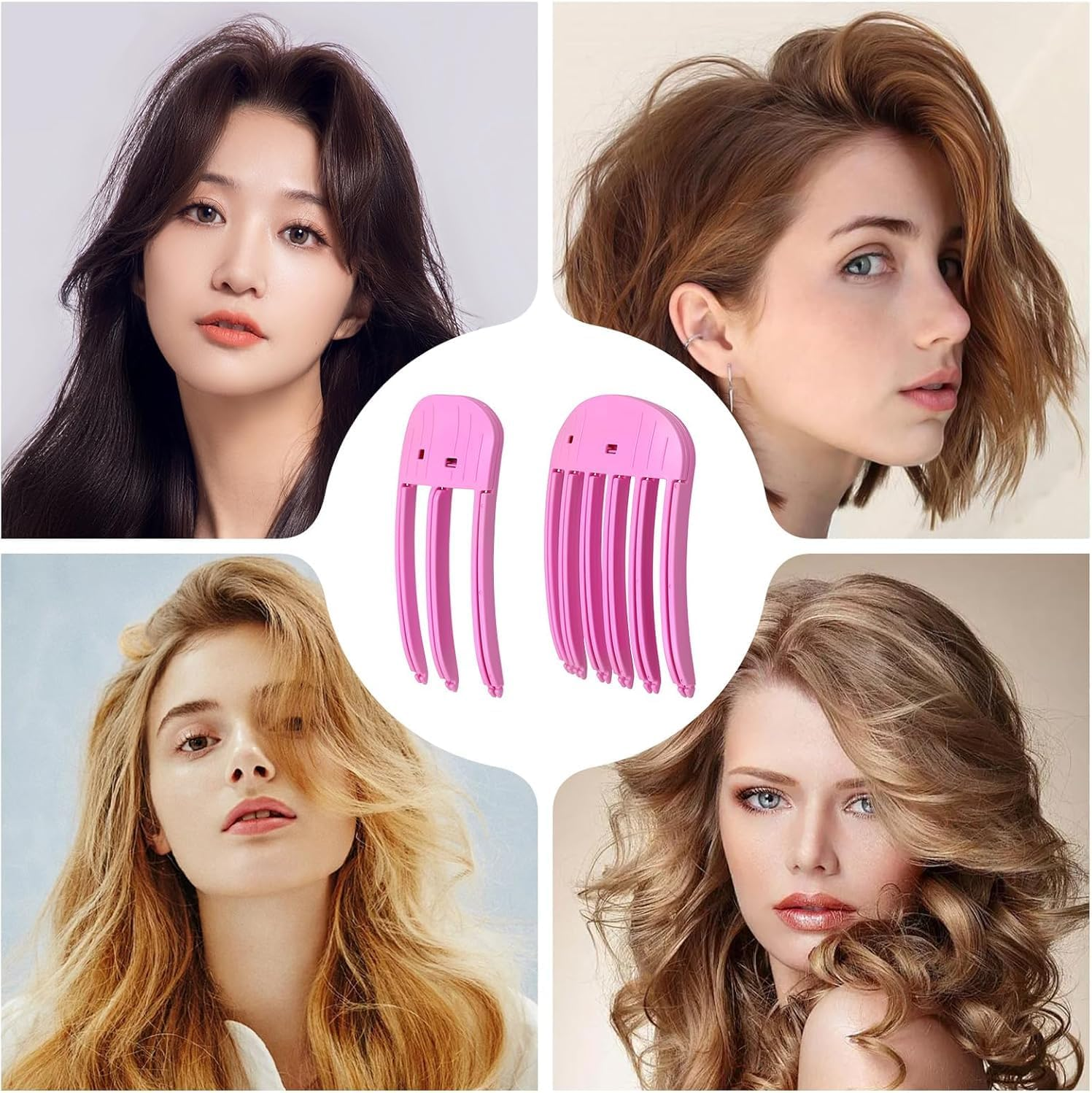 Heanvmyss Wind Shaping Styling Combs for Fluffy Bangs,4 Pcs Clips for Hair Volume,3 or 6 Teeth Volumizing Hair Clips for Natural Voluminous Look (Pink) image number 2