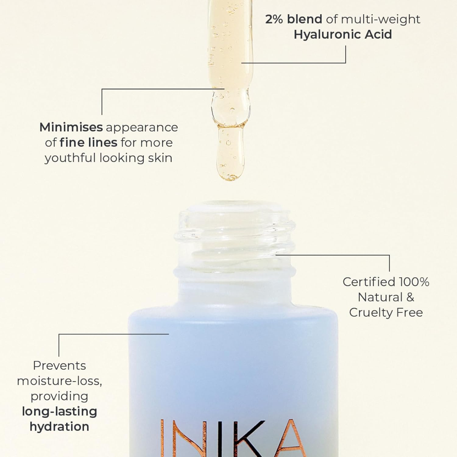 INIKA Hyaluronic Hydration Complex | Clinically Proven. 100% Natural. Lightweight, Oil-Free Serum Boosts Hydration, Protects Skin Barrier and Minimizes Fine Lines + Wrinkles. 30Ml