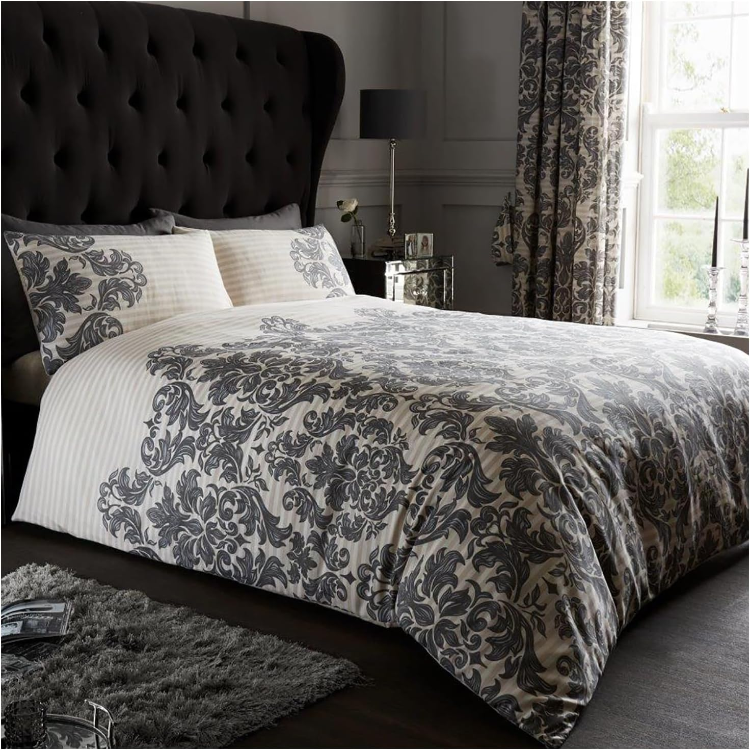 GC GAVENO CAVAILIA Damask Bedding Double Bed Set - Flower Duvet Cover - Comforter Covers with Pillow Cases - Purple