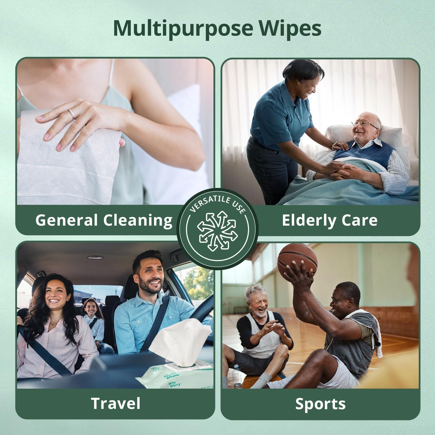 Whyworry XL Wet Wipes for Adults, 20 X 30 Cm Extra Large Body Cleaning Wipes with Aloe & Vitamin E, Extra Thick Adult Washcloths for Elderly & Incontinence, Unscented, 55 Count