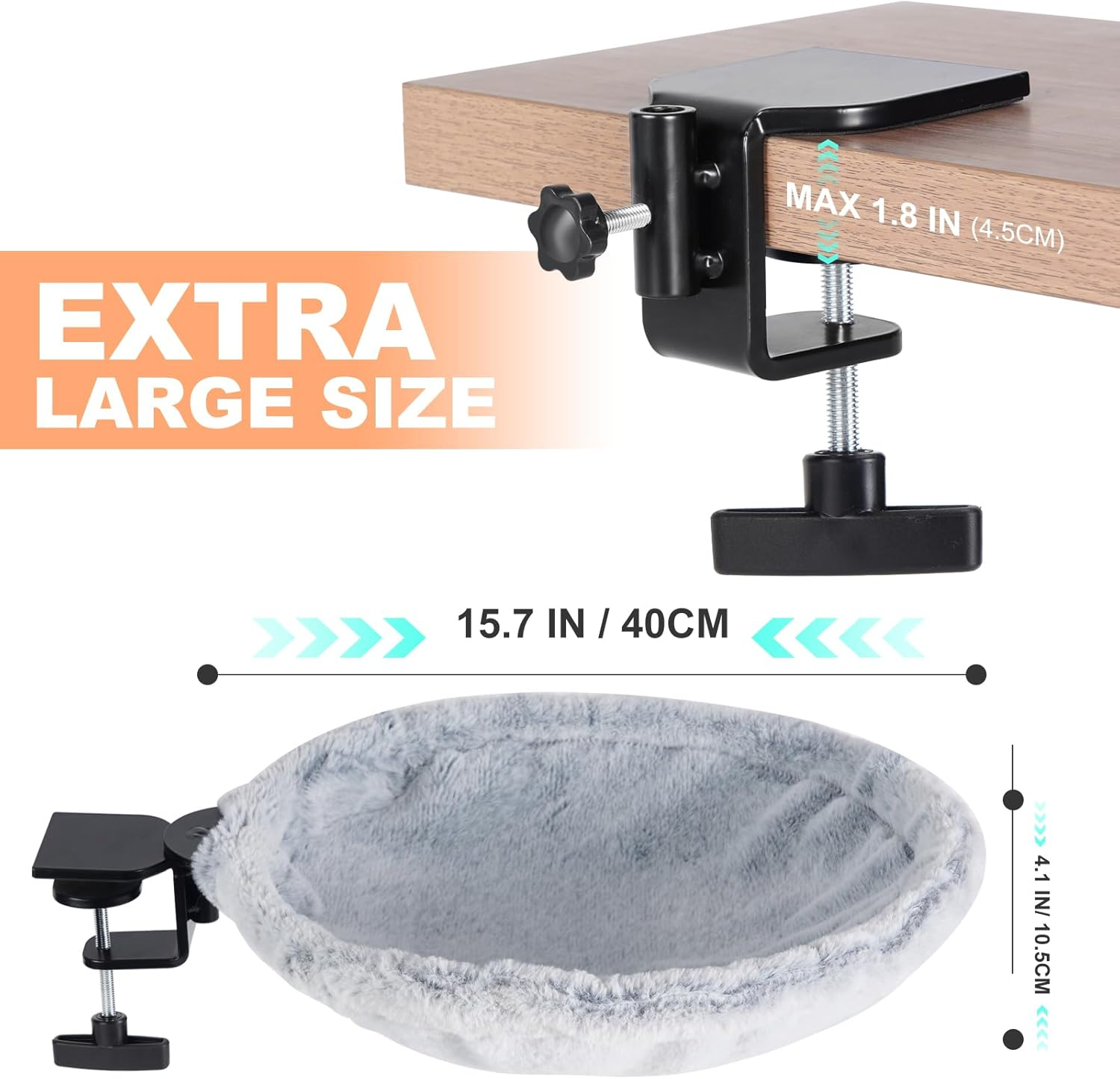 Uross Cat Desk Bed - 180&deg; Rotating Soft & Comfortable Rabbit Fur Bed Cat Hammock, Modern Indoor Cat Nest Furniture for Office Desks and Game Tables, Island Table-Supports 23 KG (Lightgrey) image number 1