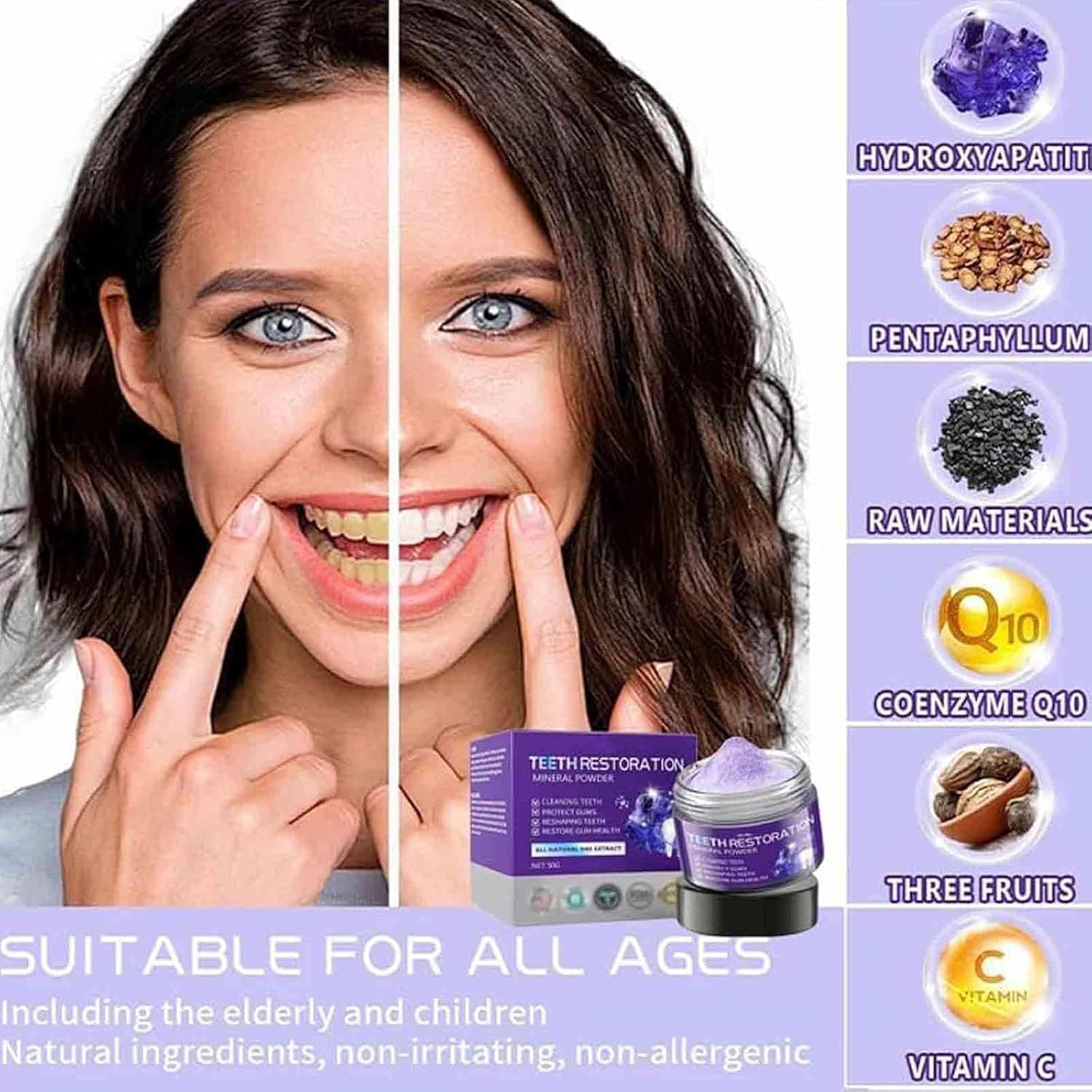 Odalit Teethrestoration Mineral Powder, New Teeth Restoration Mineral Powder Purple, Mineraltoothpowder, Teeth Restoration Mineralpowder Hydroxyapatite, Freshen Breath (1Pc) - 2Pcs image number 4