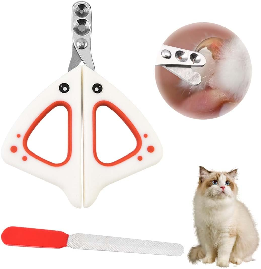Cat Nail Scissors, Cat Nail Clippers with Protection, Cat Claw Cutter with 2 Mm and 4 Mm Hole, Cat Nail Scissors, Professional Claw Cutter, Cat Nail Clipper for Small Dogs, Puppies, Cats with File