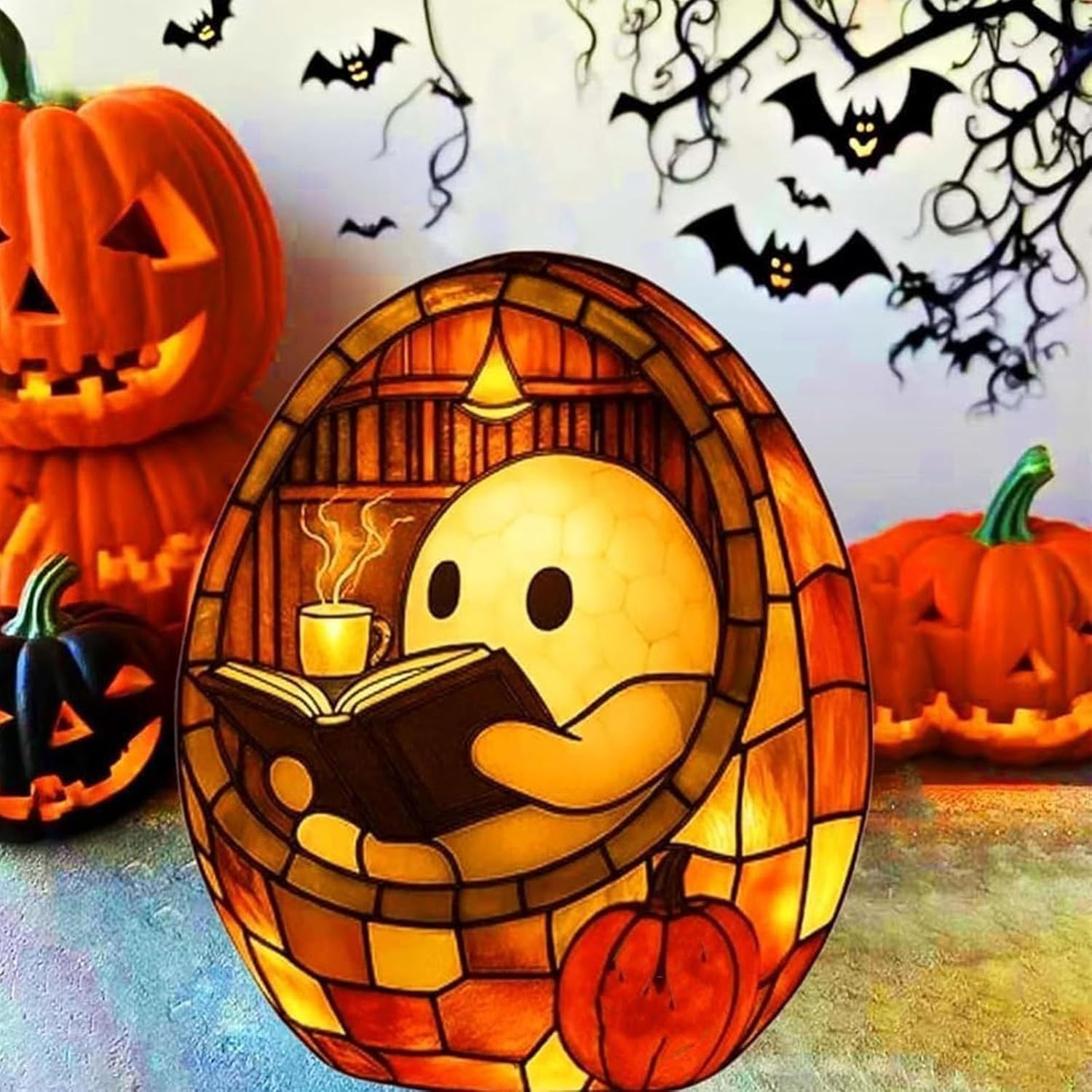 Ghost Reading Book Lamp, Adorable Ghost Reading Night Light, Cute LED Lights, Halloween Nightlights & Mantel Table Decor for Book Lover Readers Kids Adults Study Room image number 6