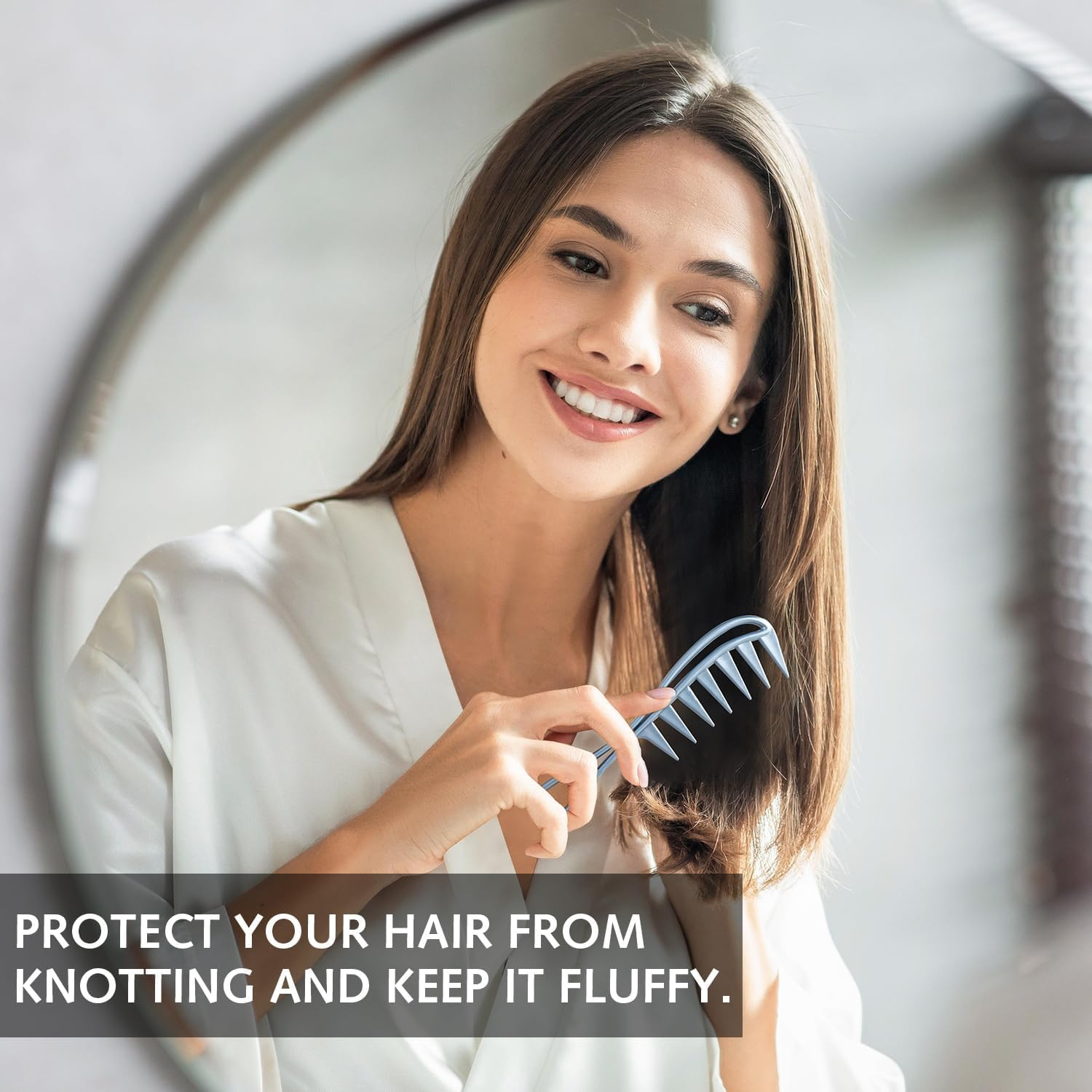 2 Pieces Coarse Tooth Comb, Wide Tooth Combs with Shark Tooth Design, Durable Plastic Curling Comb, Hairdressing Tool with Coarse Comb Structure for Curly, Wet, Wavy Hair and Wigs (Blue, Gra) image number 3