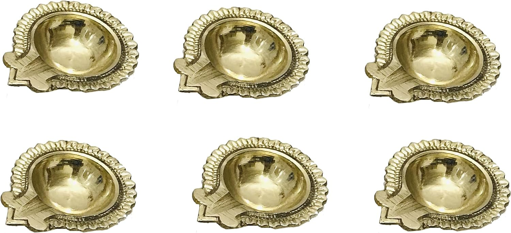 Brass Diya Dhibla Golden Diya Pooja Dia Brass Diwali Puja Diwali Diya/Deepawali Deepak Oil Lamps/Christmas Decoration Engraved Unique Design Gift Items Pack of 6 with Phouch