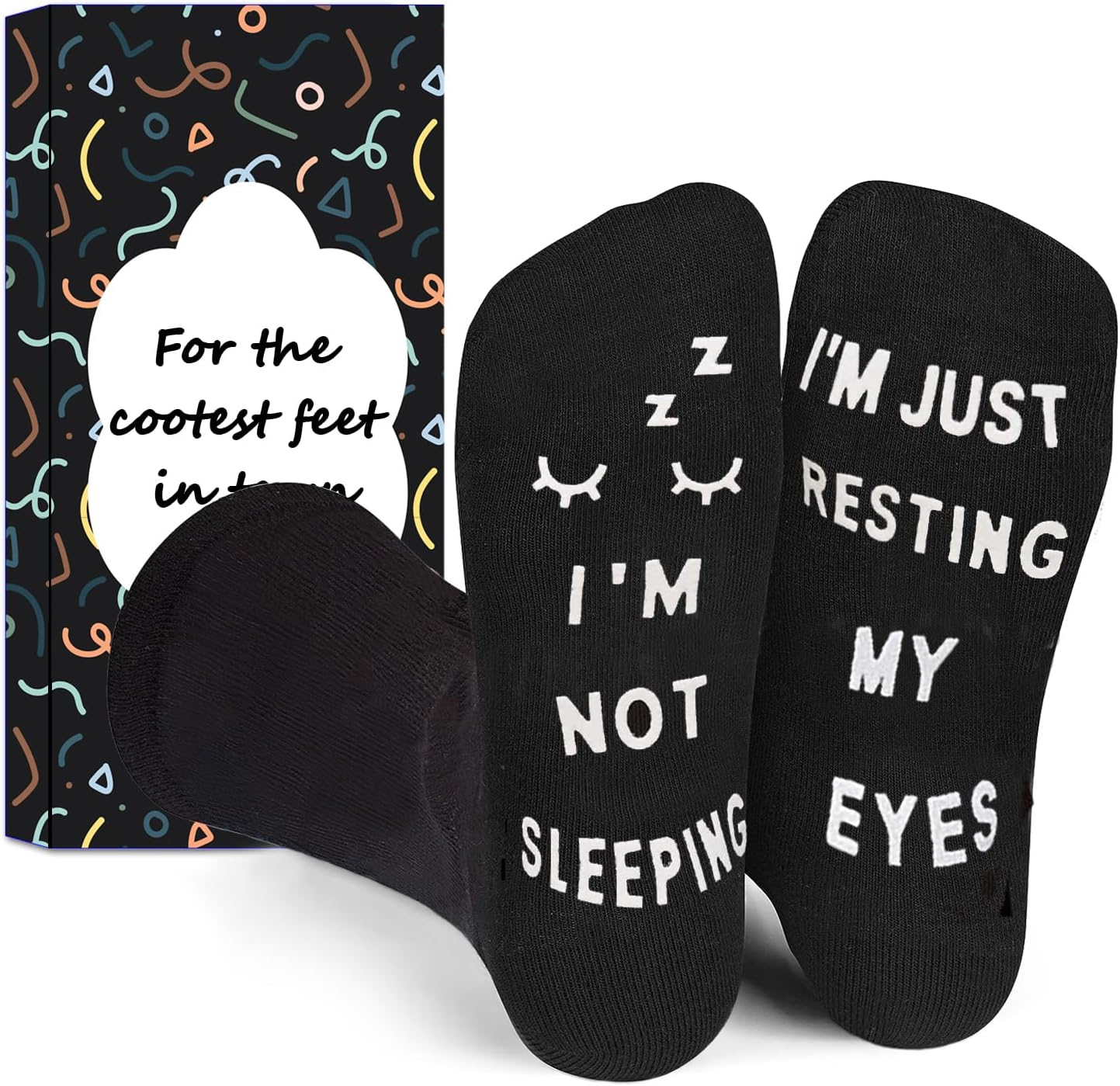 Funny Socks for Men with Gift Box, Dad Christmas Novelty Gifts, Gifts Birthday Funny Socks Mid Tube for Men Fathers Day Present (I'M Not Sleeping, I'M Just Resting My Eyes) image number 2