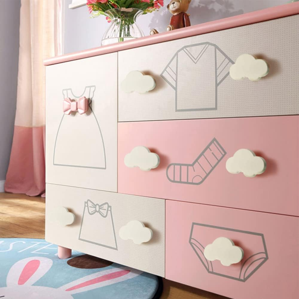 Mhwan Cabinet Knobs, Pack of 9 Soft Rubber Anti-Collision Drawer Knobs, Children, Stars, Moon, Clouds Knob for Cupboard, Furniture Knobs, Children, Furniture Knob and Cabinet Door Knobs for Baby Safety (White) image number 3