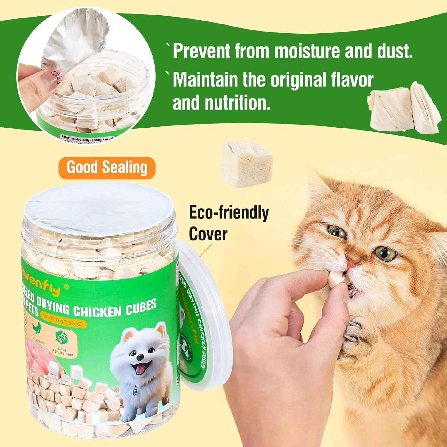 Freeze-Dried Chicken Cat Treats, 100G Chicken Cube Snacks for Pets, Single Ingredient Chickens Dog Training Treats image number 6
