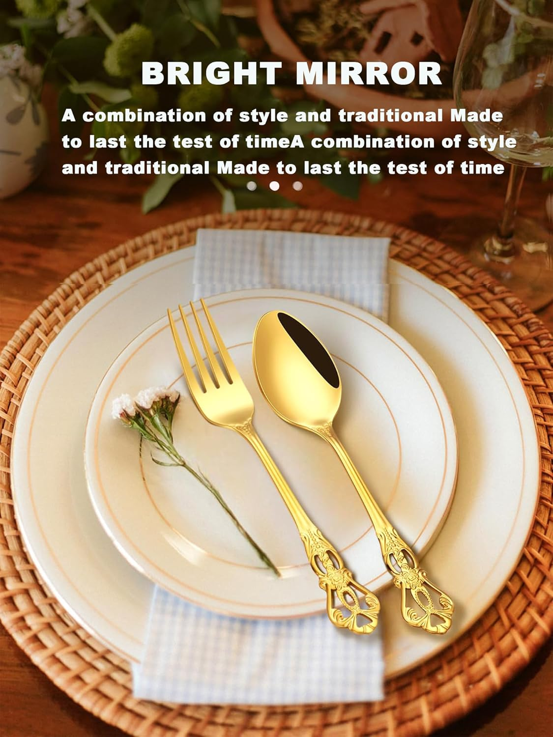 SHEUMNT Retro Gold Silverware Set for 4, Gorgeous 20 Pieces Stainless Steel Golden Flatware Set, Service for 4, Anti-Rust Dark Utensils Fork Spoon Knife, Antique Baroque Cutlery Set - Silver image number 2