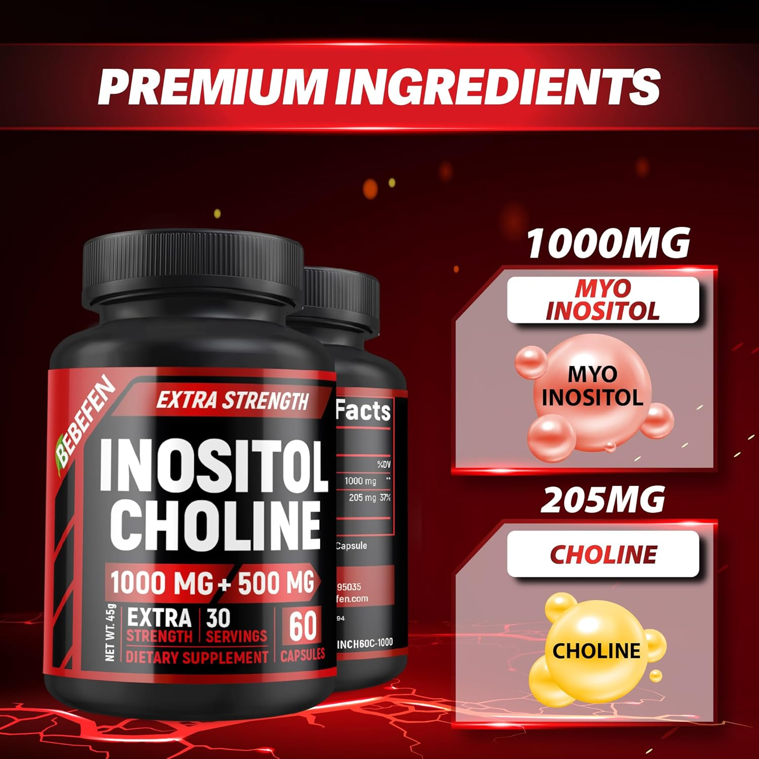 BEBEFEN Choline & Inositol 1500 Mg Supplement | 60 Capsules | Non-Gmo, Gluten Free image number 1