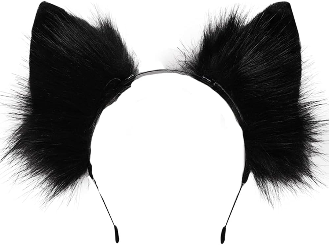VIGVAN Handmade Wolf Fox Ears Animal Cosplay Cute Head Accessories for Halloween - Black image number 2