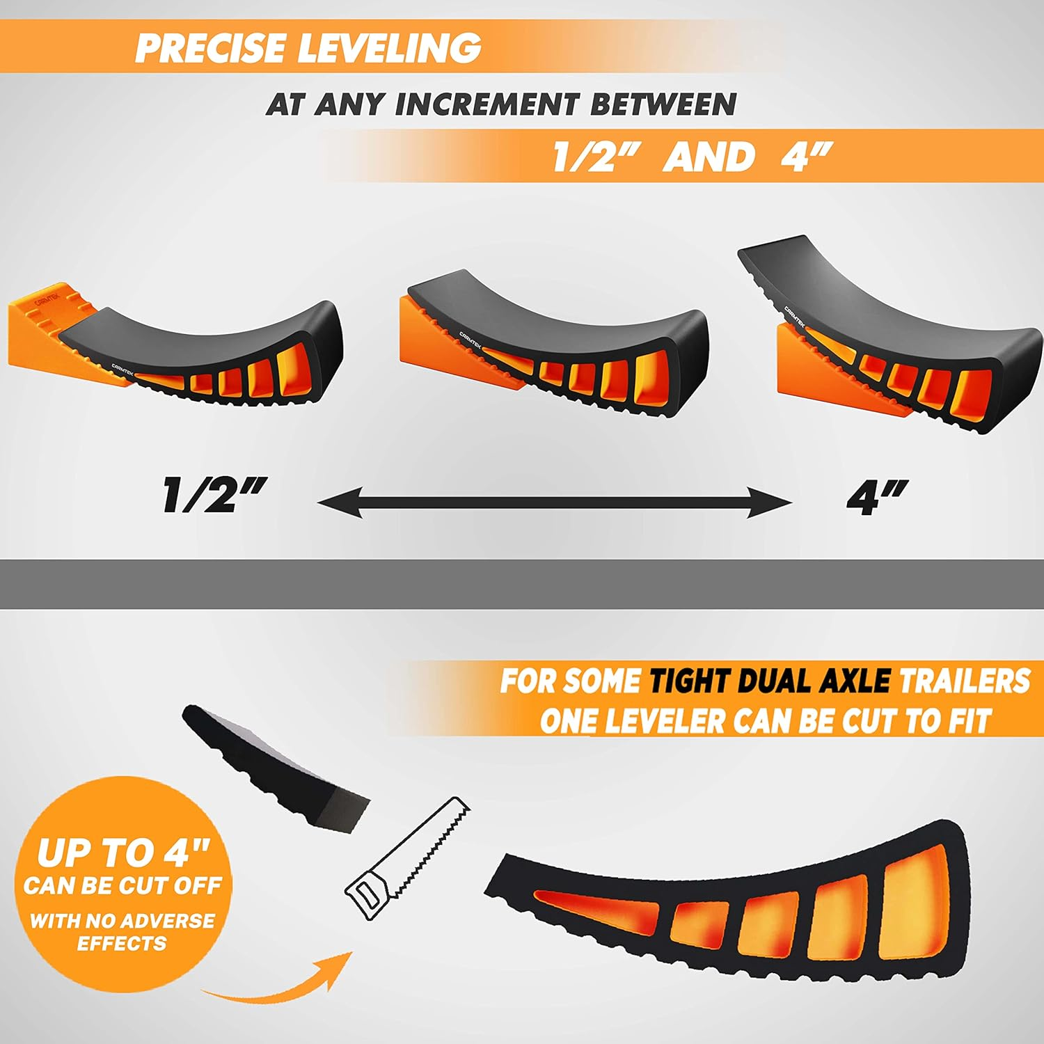 CARMTEK Camper Leveler 2-Pack Kit | Curved RV Levelers with Trailer Wheel Chocks for Dual Axle Trailers | Faster RV Leveling System than RV Leveling Blocks | RV Accessories for Travel Trailers image number 1