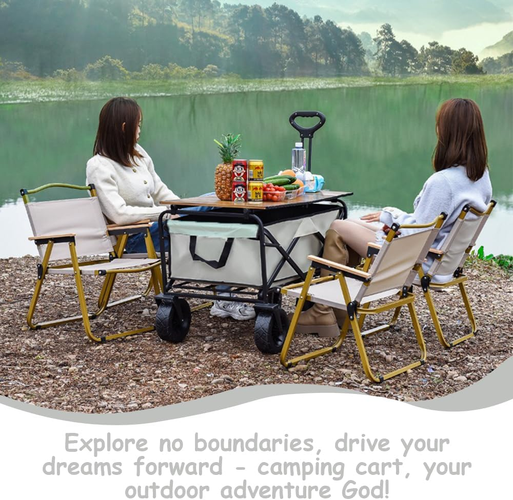 Collapsible Camping Wagon Cart with Wheels, Stall Outdoor Trailer, Folding Shopping Trolley, Easy-To-Store Foldable Camp Cart Heavy Duty Beach Wagon Cart for Groceries, Sports image number 1
