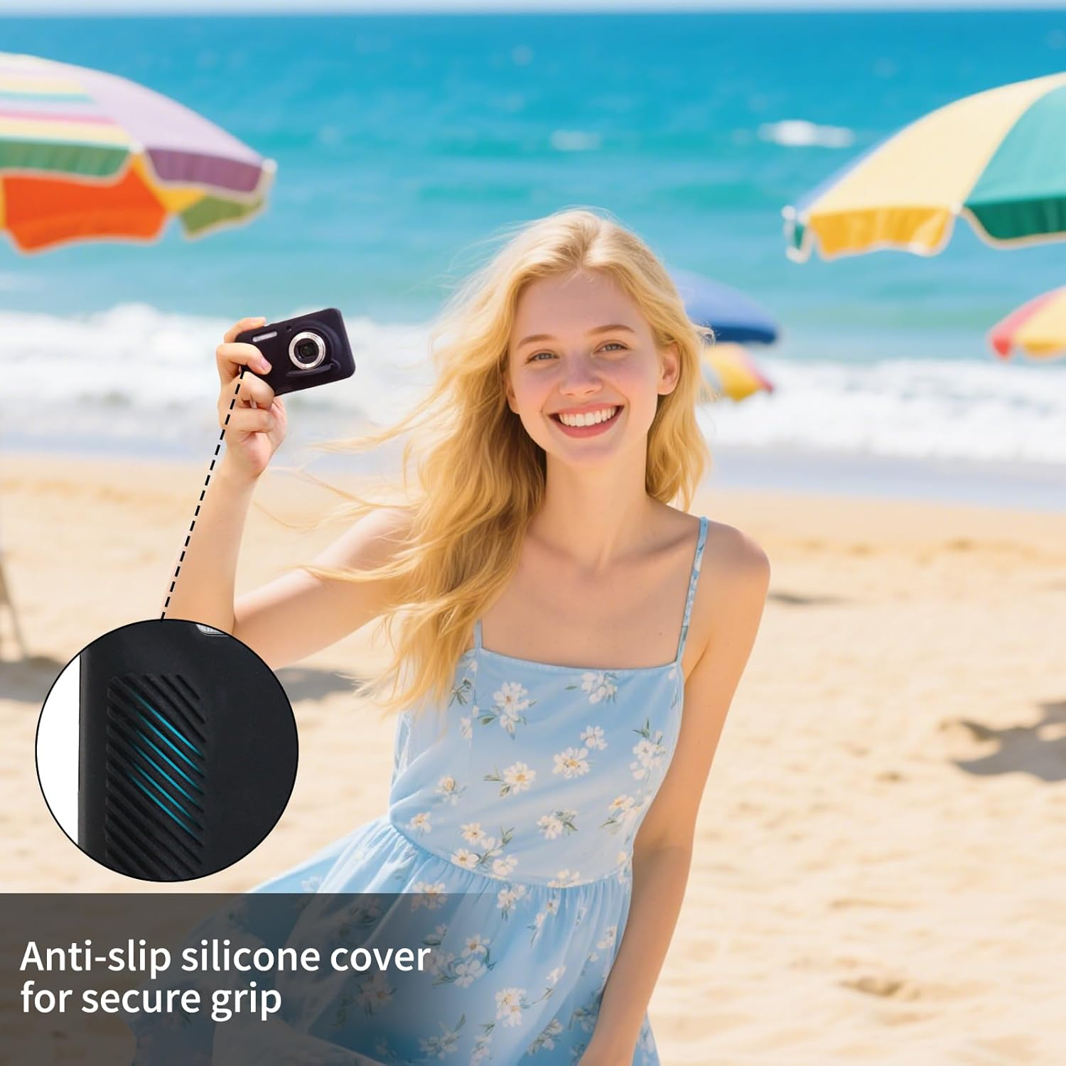 Rieibi Silicone Case for Kodak PIXPRO FZ55 Case, Accessories for Kodak PIXPRO FZ55 Camera Case with 2 Pcs Screen Protectors, Detachable Lens Cover for PIXPRO FZ55 Camera，Black - Black image number 2