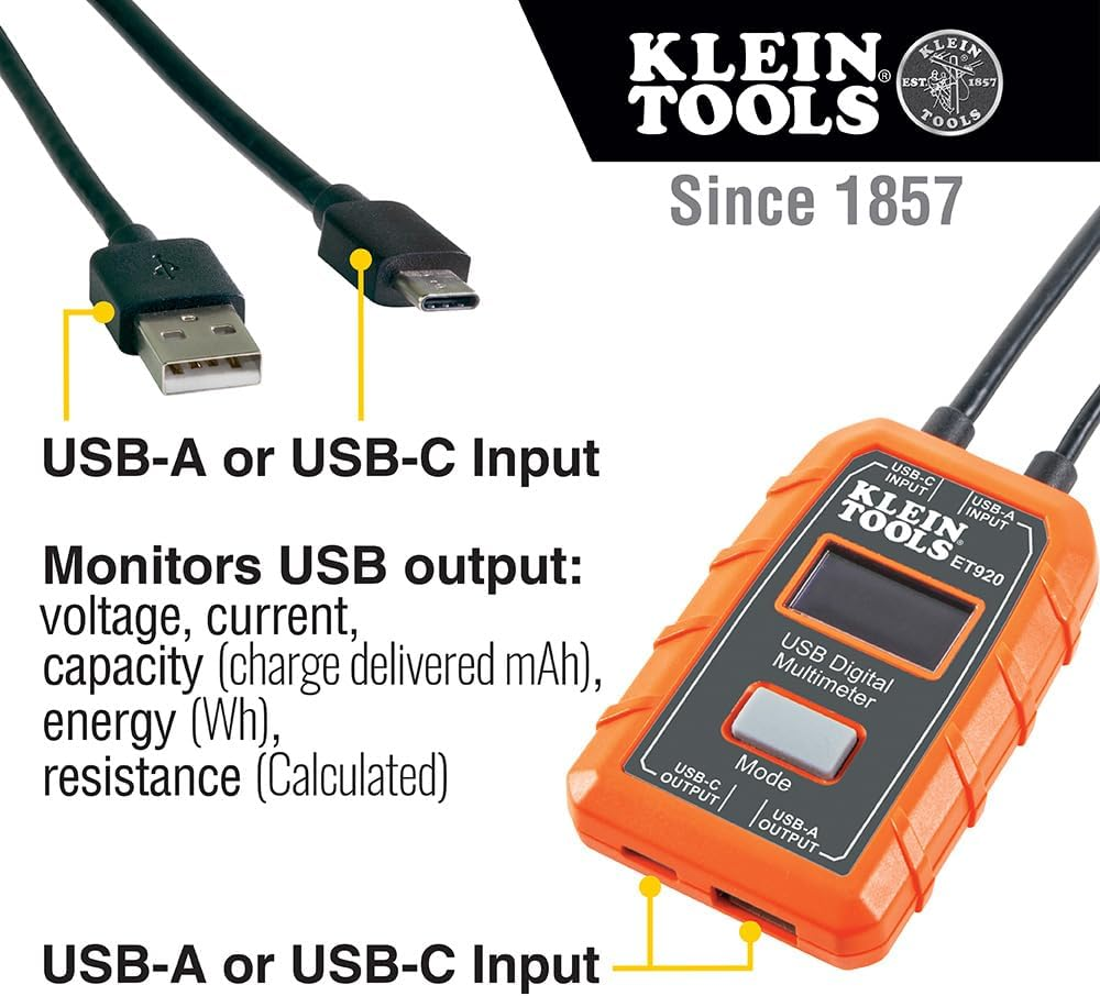 KLEIN TOOLS USB-A and USB-C Digital Meter, ET920