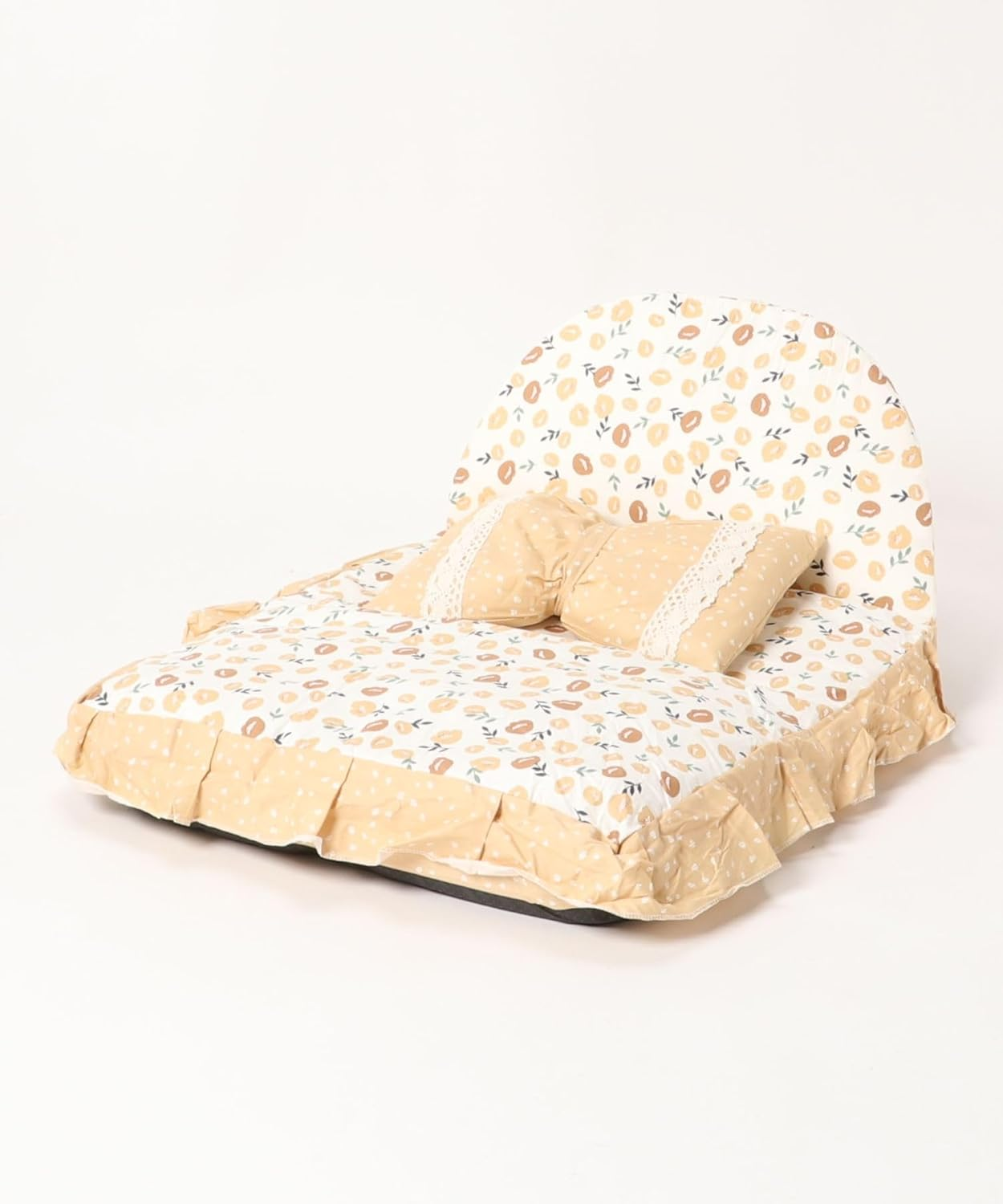 Pet Bed, Fluffy, Cute, Dog, Cat, Stylish, Square, All Seasons, Pet Sofa, Pet, Cushion, Pillow, Princess-Style, Ruffle, Pet Bed with Princess-Style Pillow (Beige) image number 2