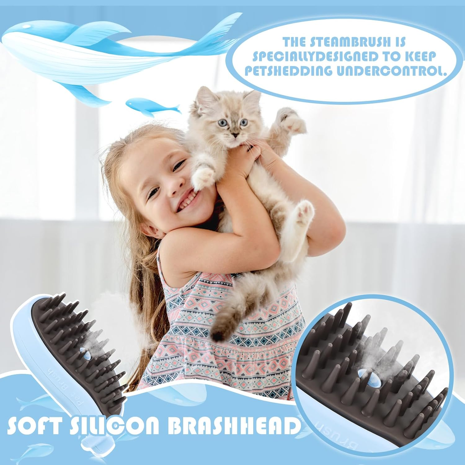 Cat Steam Brush - Cat Steam Brush - Self-Cleaning Steam Cat Brush for Massage, Steam Brush for Pets to Remove Matted and Loose Hair, Cat Grooming Brush Hair Removal Comb image number 1