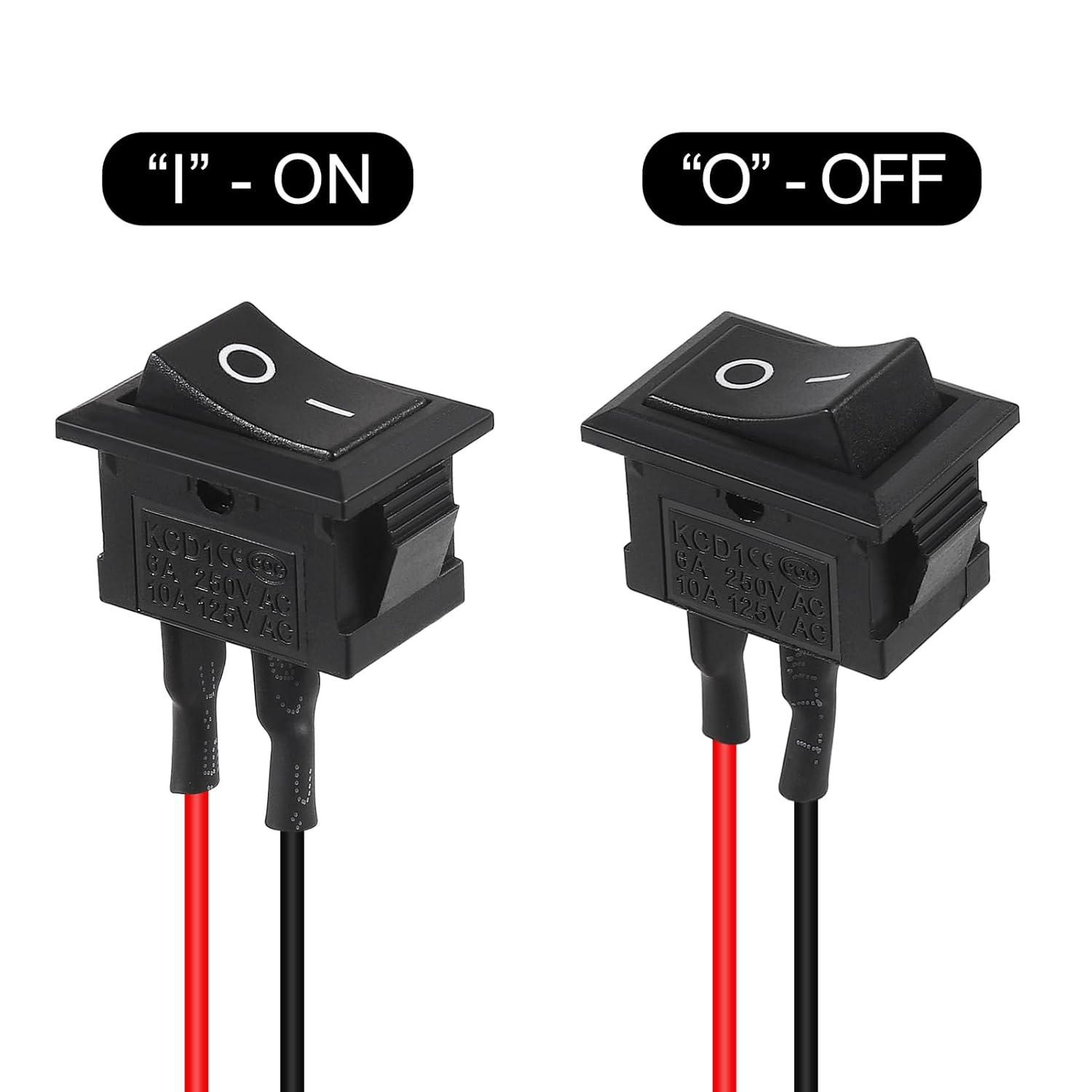 10Pcs KCD1-01 On/Off Pre-Wired 2-Pin Snap 10A/125V, 6A/250V Boat Rocker Switch image number 1
