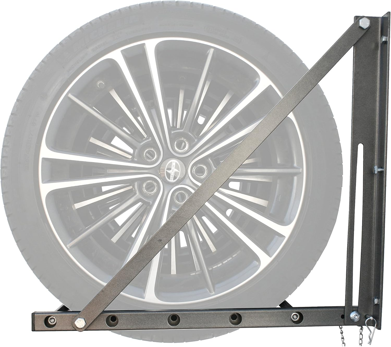 Maxxhaul 70489 Adjustable Wall Mount Folding Tire Storage Adjust from 32 to 48 Inches Wide up to 300 Lbs Capacity. image number 3