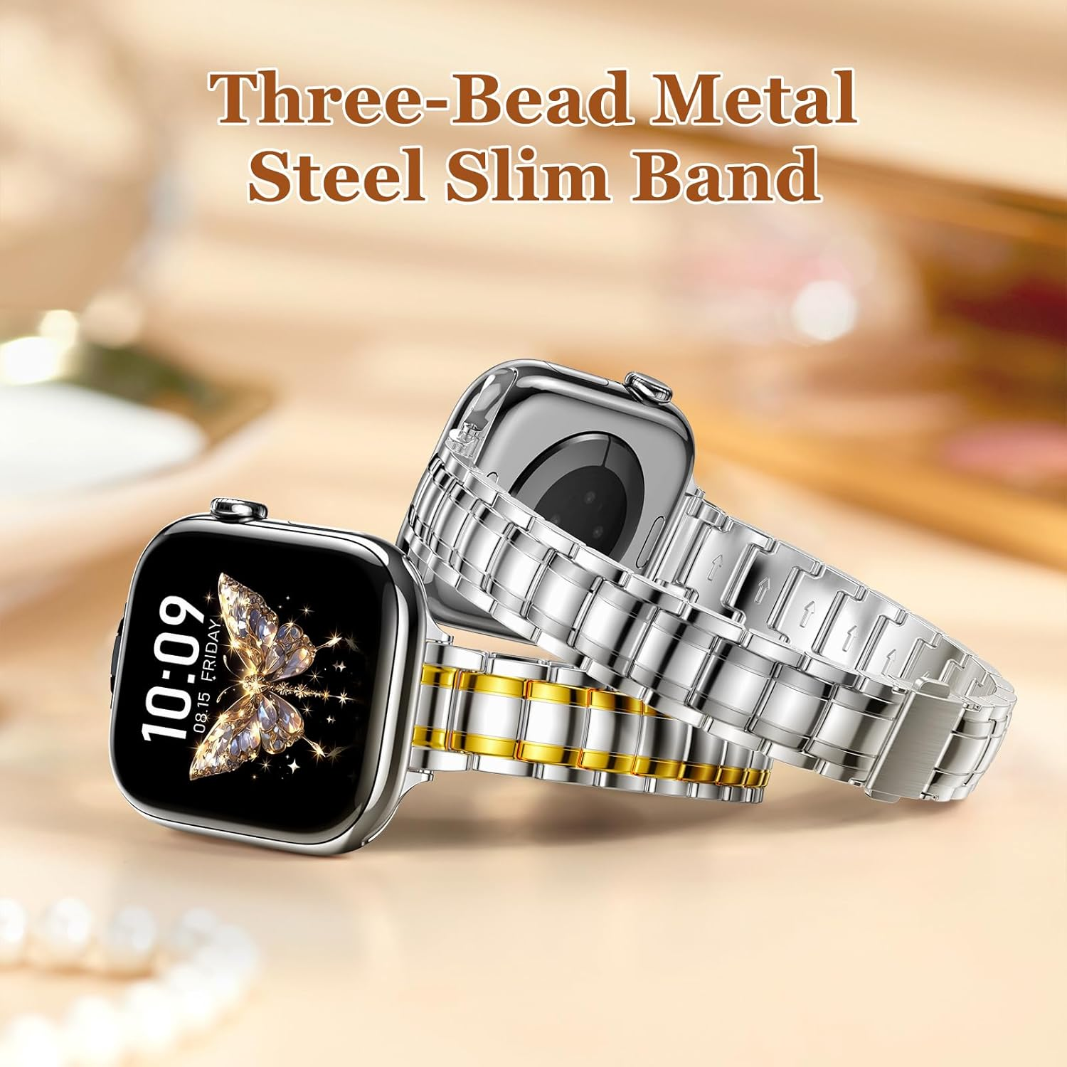 Thin Metal Band Compatible with Apple Watch Band for Women 40Mm 44Mm 42Mm 41Mm 45Mm 46Mm 38Mm,Slim Stainless Steel Bracelet Strap for Iphone Iwatch Bands Women SE/2 Series 10/9/8/7/6/5/4/3 image number 3