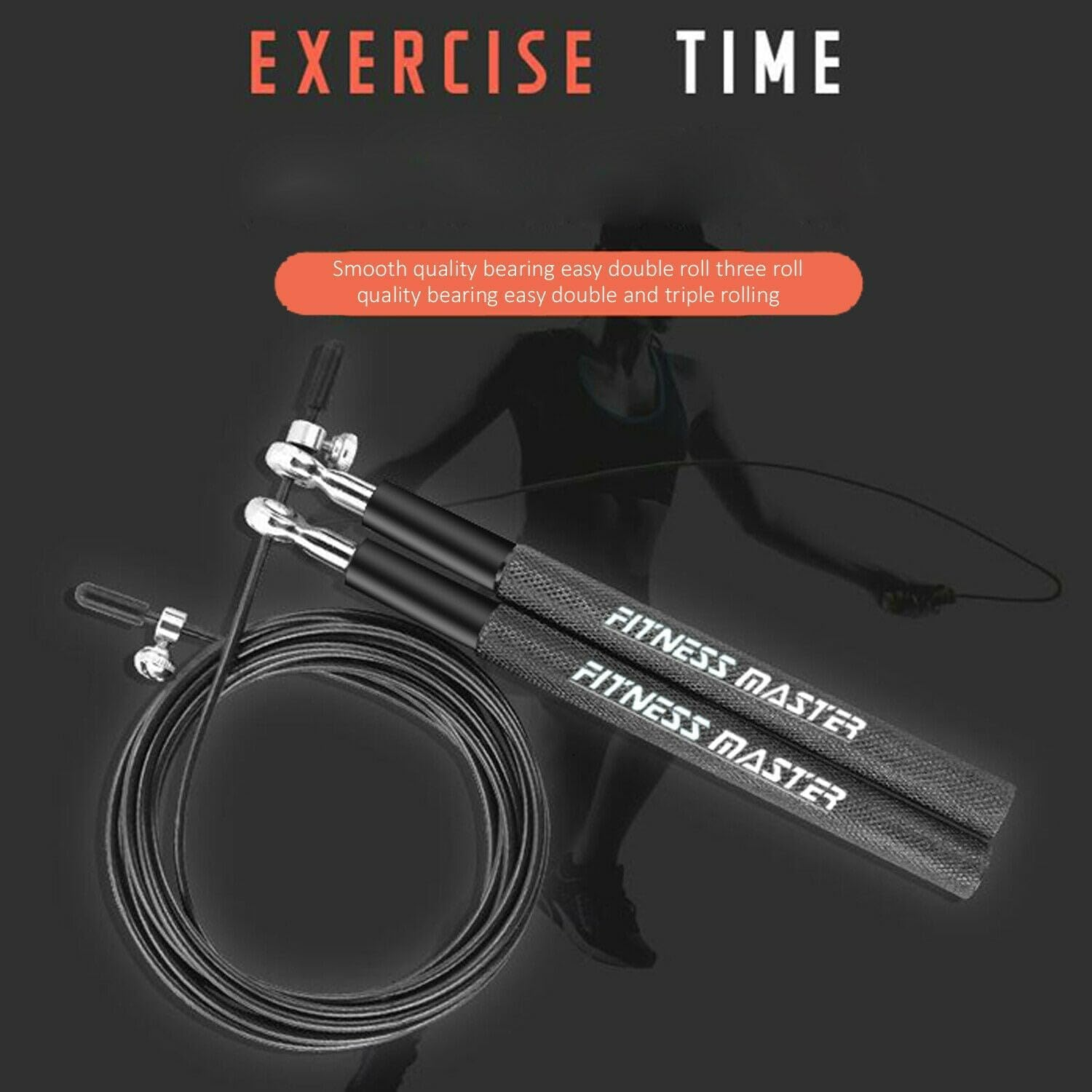 Fitness Master 3M Adjustable Steel Jump Rope with Dual Bearings for Gym Boxing Black