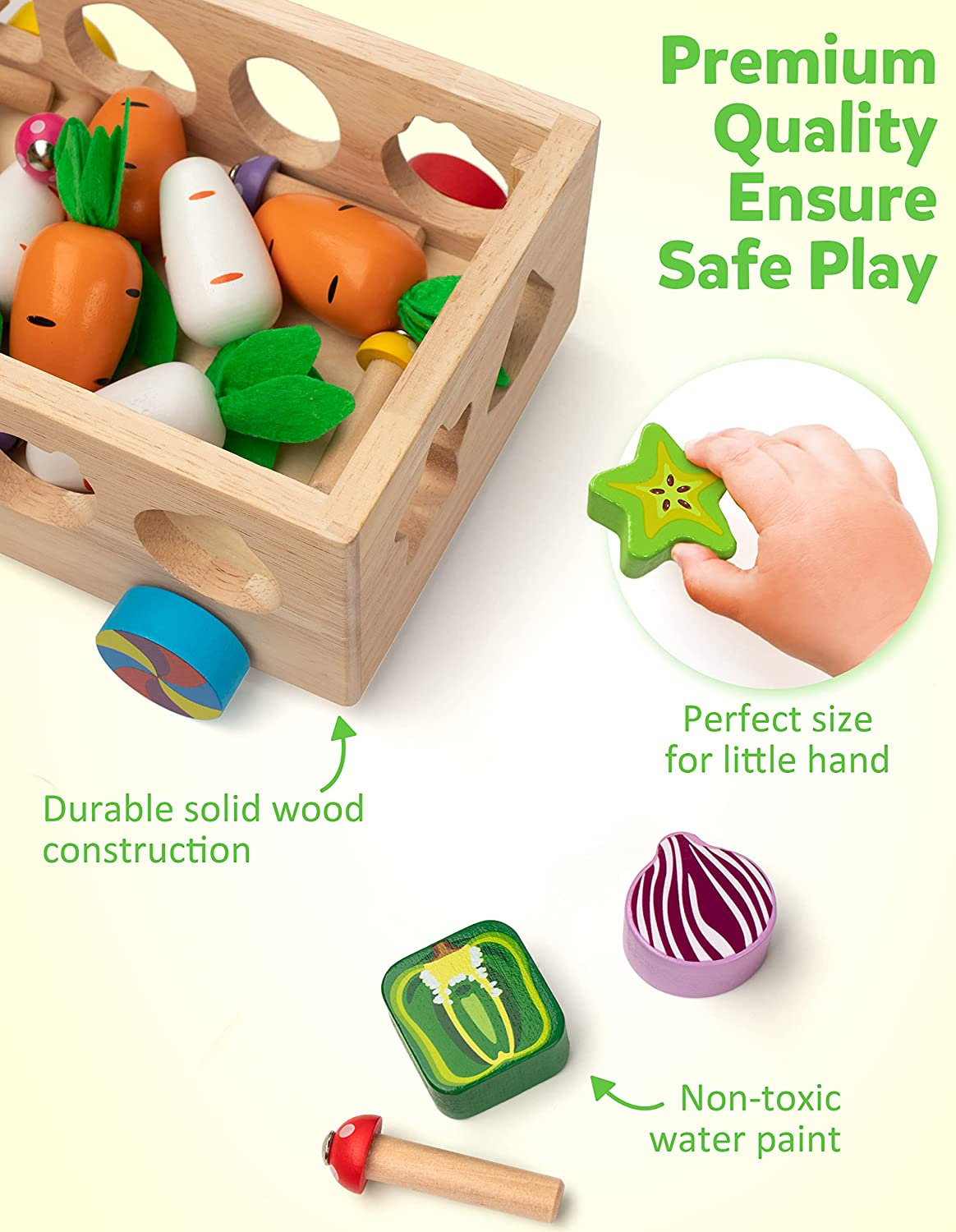 Coogam Montessori Fine Motor Toys for Baby Toddler, Wooden Shape Sorter Carrot Harvest Game, Preschool Learning Educational Gift Toy for 2 3 4 Year Old