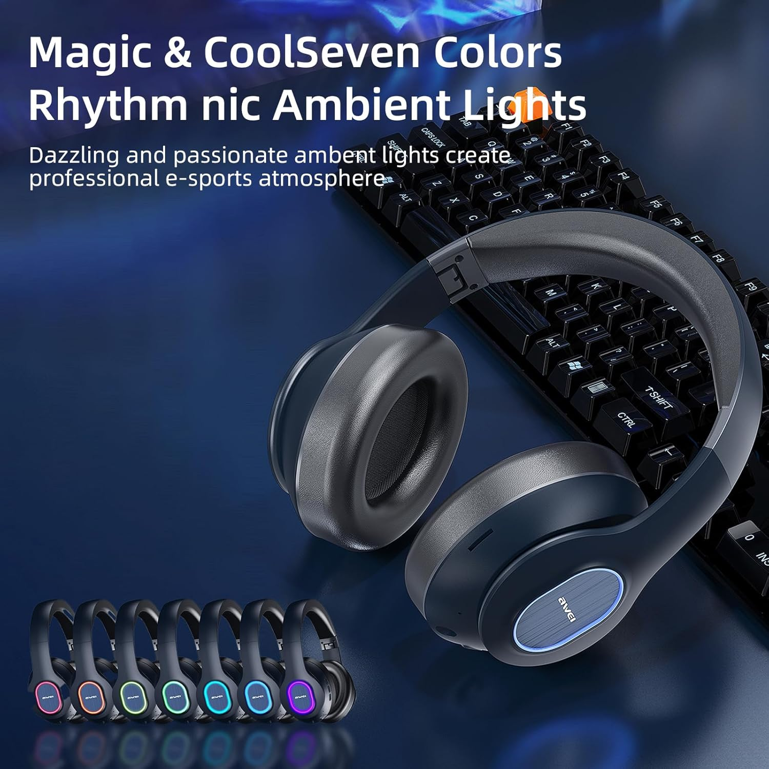 AWEI A100BL over the Head Wireless Headphones, Wireless Bluetooth Headphones, 7-12H Playtime Hi-Res Audio Memory Foam Ear Cups for Travel Home Office Cellphone PC