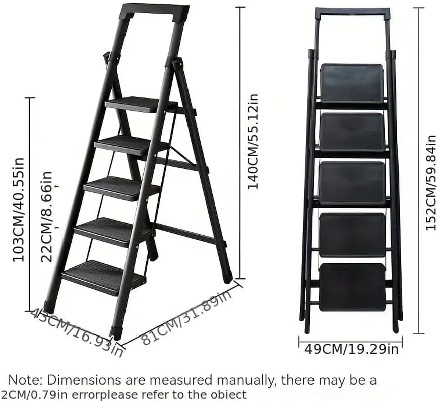 5 Step Ladder, Folding Step Stool with Wide Anti-Slip Pedal,Portable Lightweight Ladder with Tool Tray, for Home,Kitchen, Garden and Office, Holds up to 330Lbs image number 1