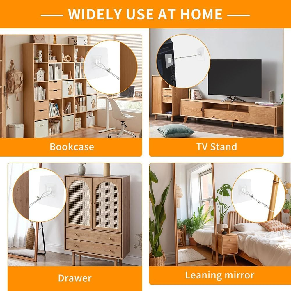 2Pcs TV Anchors, with No Drill Adhesive, Adjustable Safety Straps for Securing TV, Wall Cabinet, Dresser Stand. anti Tip Wall Anchors Kit for Child Safety image number 6