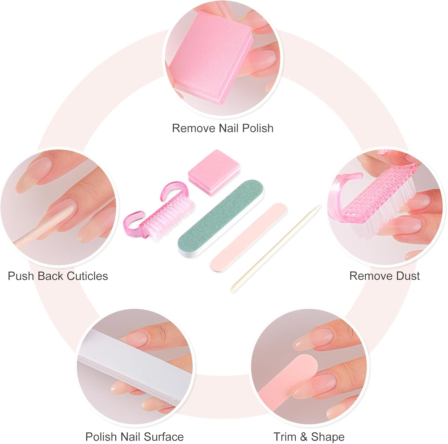 SUTOKAKA 10 Sets Disposable Manicure Prep Kit for Travel Home, Portable Basics 5 in 1 Nail Salon Pedicure Kit, Professional Nail Tool Supplies, Nail File, Mini Buffer, Wood Stick & Handle Grip Brush