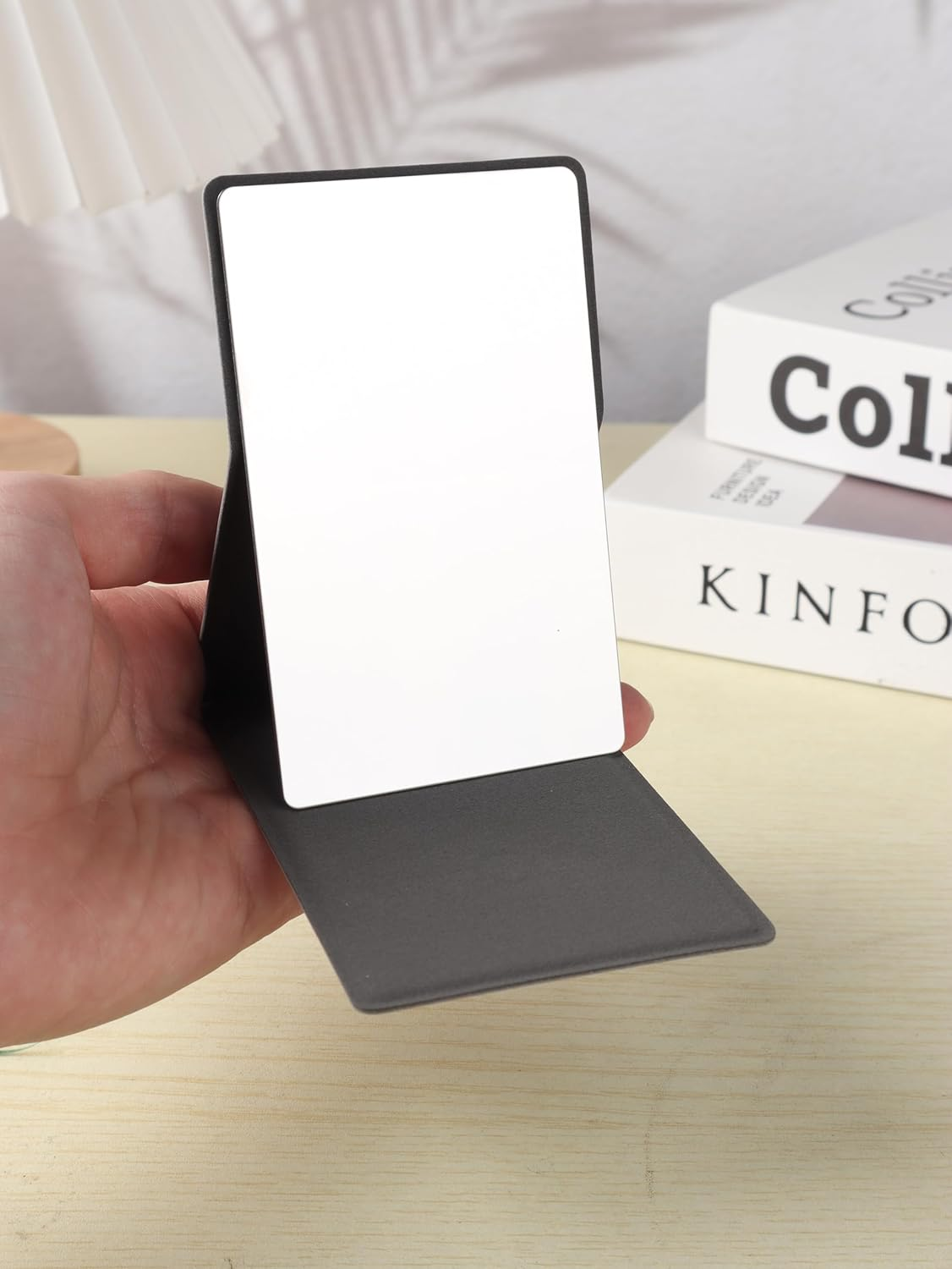 Stainless Steel Compact Mirror with Luxurious PU Leather Case Cover, Unbreakable Travel Makeup Mirror, Folding Pocket Mirror, Portable Purse Mirror, Mini Mirror (Grey) image number 4