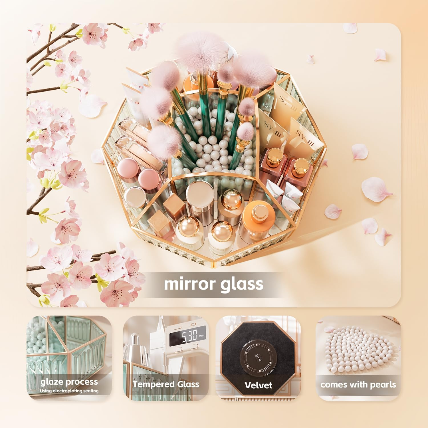 Coralhouse 360&deg; Rotating Makeup Organizer &ndash; Spinning Vanity Organizer with Makeup Brush Holder for Countertop, Bathroom Storage, Skincare, Perfume & Cosmetic Organizer for Vanity image number 1