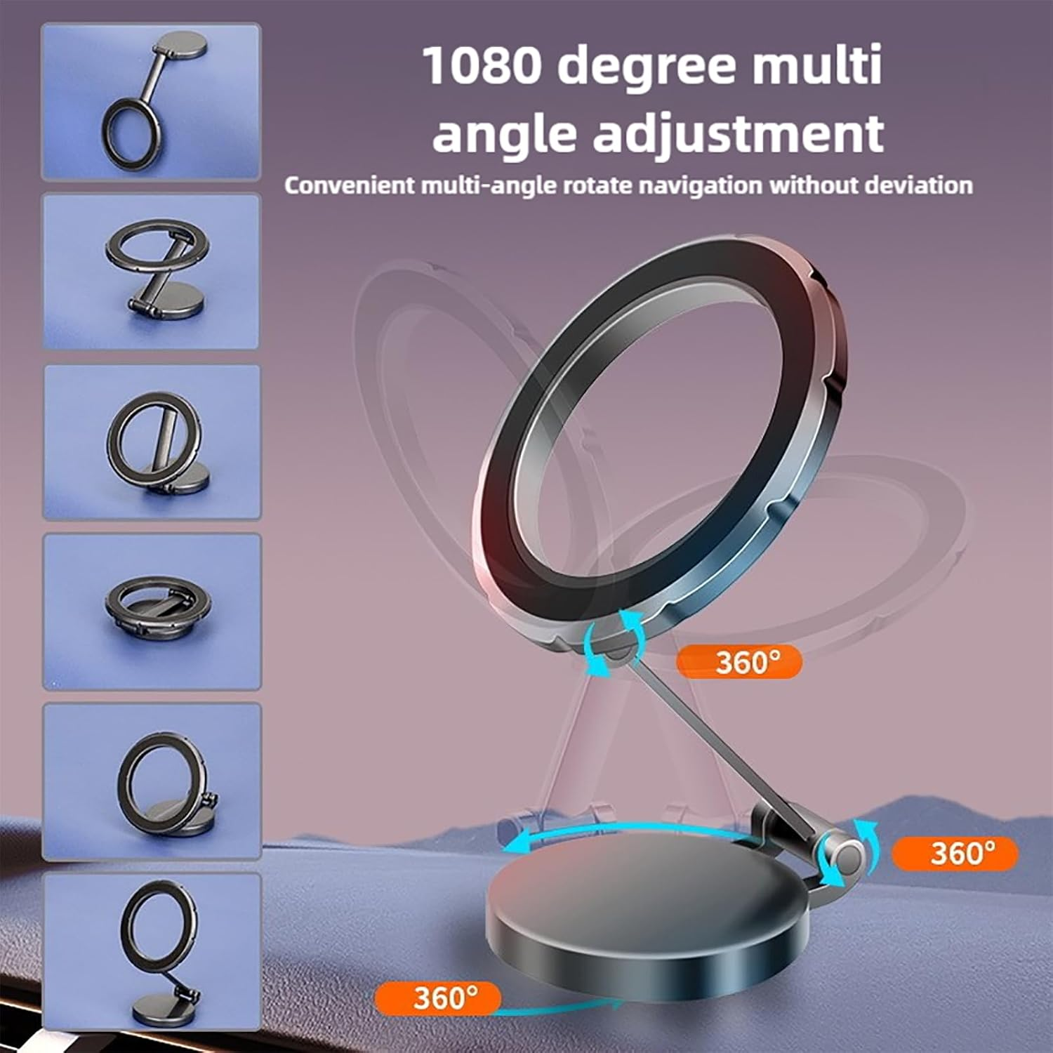 XUANFLY for Magsafe Car Mount, 360&deg; Rotation Phone Holder for Car, Universal Dash Car Mount, All-Metal Magnetic Phone Mount for Car Fit for Iphone 15 14 13 12 Pro Max plus Mini Magsafe Cases (Black) image number 5