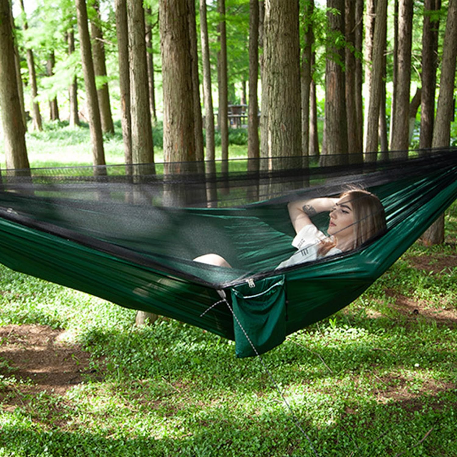 Hammock Swing, Ultra - Light & Portable Automatic Quick - Opening Mosquito Net Hammock Tent, Outdoor Double - Person Lay Flat Hammock Tree Tent,Parachute Cloth Travel Camping Hammocks, Sky Blue image number 2