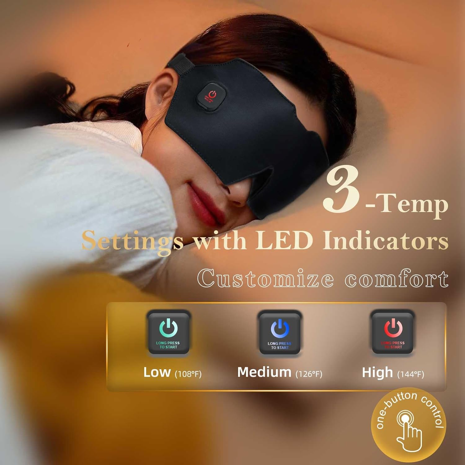 Heated Eye Mask for Dry Eyes, Cordless Eye Mask Warm Compress with Washable Cover, Blackout for Travel image number 3