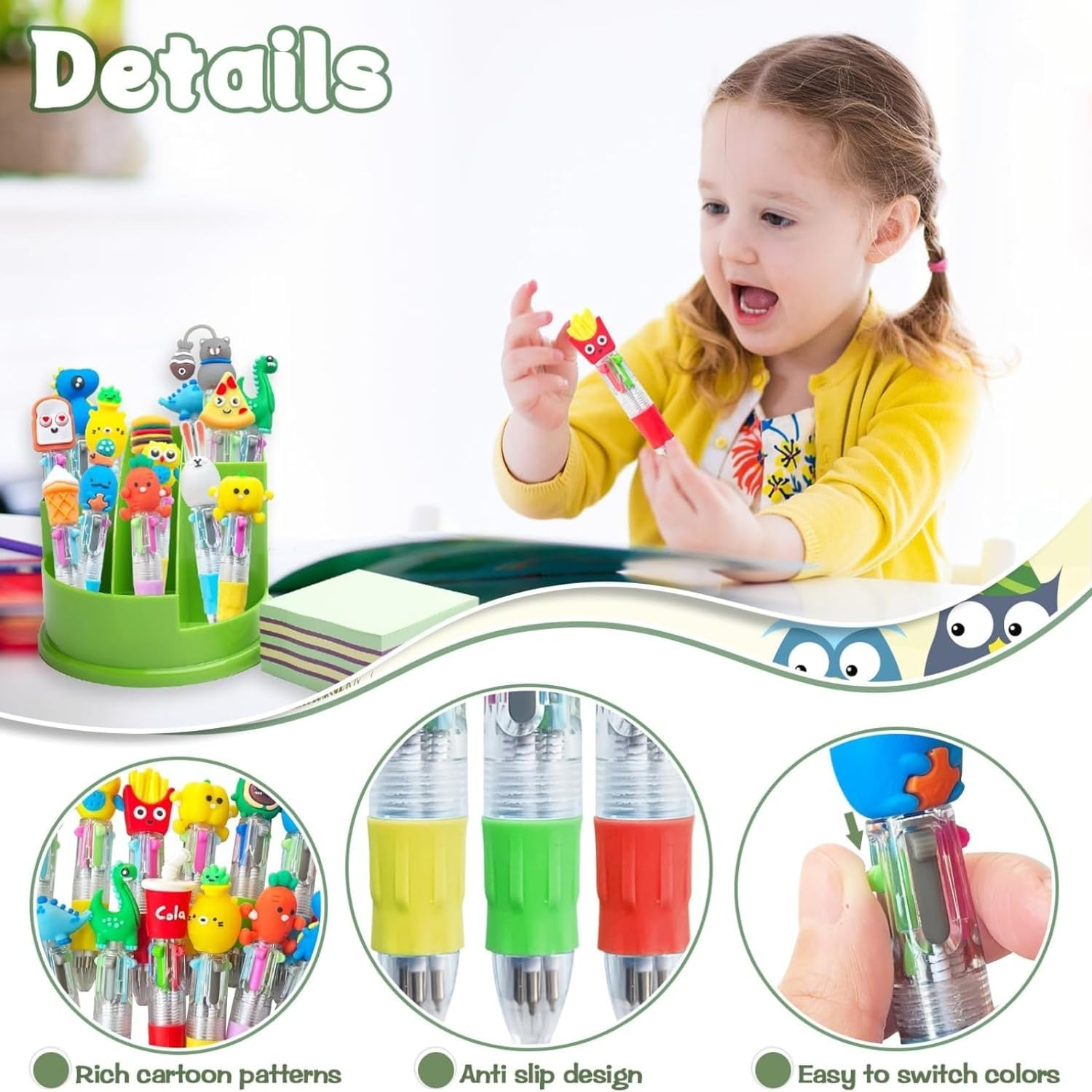 MEZOKUCEL12 PCS Multi-Colored Cute 4-In-1 Retractable Ballpoint Pens for Kids, Students, Teachers &ndash; Fun Mini Cartoon Pens for Classroom, School, Home, Birthday Party Favors & Gifts (12) image number 6