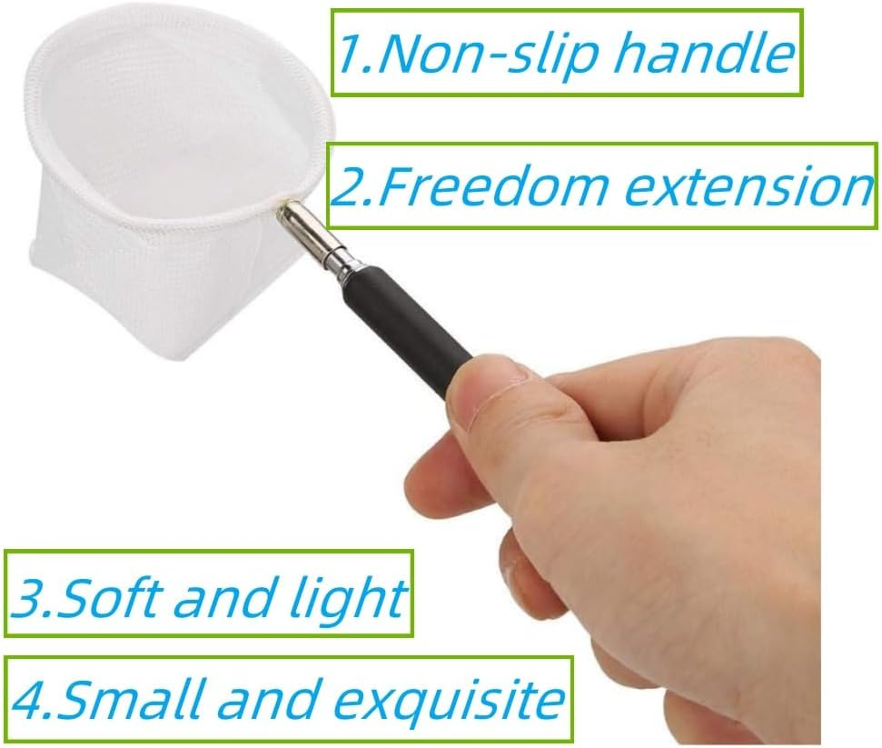 GYWHOOFT Shrimp Catch Net,2 Pcs Small Telescopic Aquarium Fish Net,Telescopic Long Handle Fishing Net,Telescopic Small Aquarium Fishing Net Extendable Skimming Net for Small Pond Fish Tank Aquarium image number 3