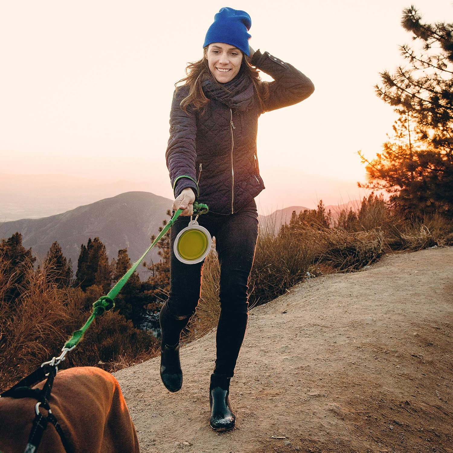 Zenify Dog Bowl - 400Ml Collapsible Foldable Food and Water Feeder Dish - Portable Travel Leash Lead Slim Accessories for Training Pets Puppy Dogs (5 Inches / 12.7 Cm) (Yellow/White) - Green/White image number 5