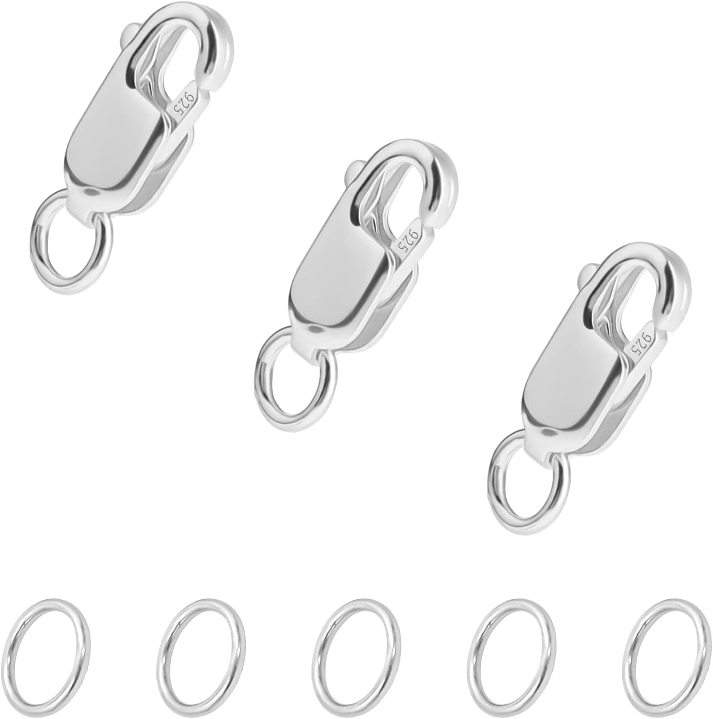 KINBOM 3Pcs Lobster Claw Clasps with Jump Rings, 925 Silver Necklace Bracelet Clasp for Jewelry Making DIY, with Silver Cloth (10X4Mm) image number 3