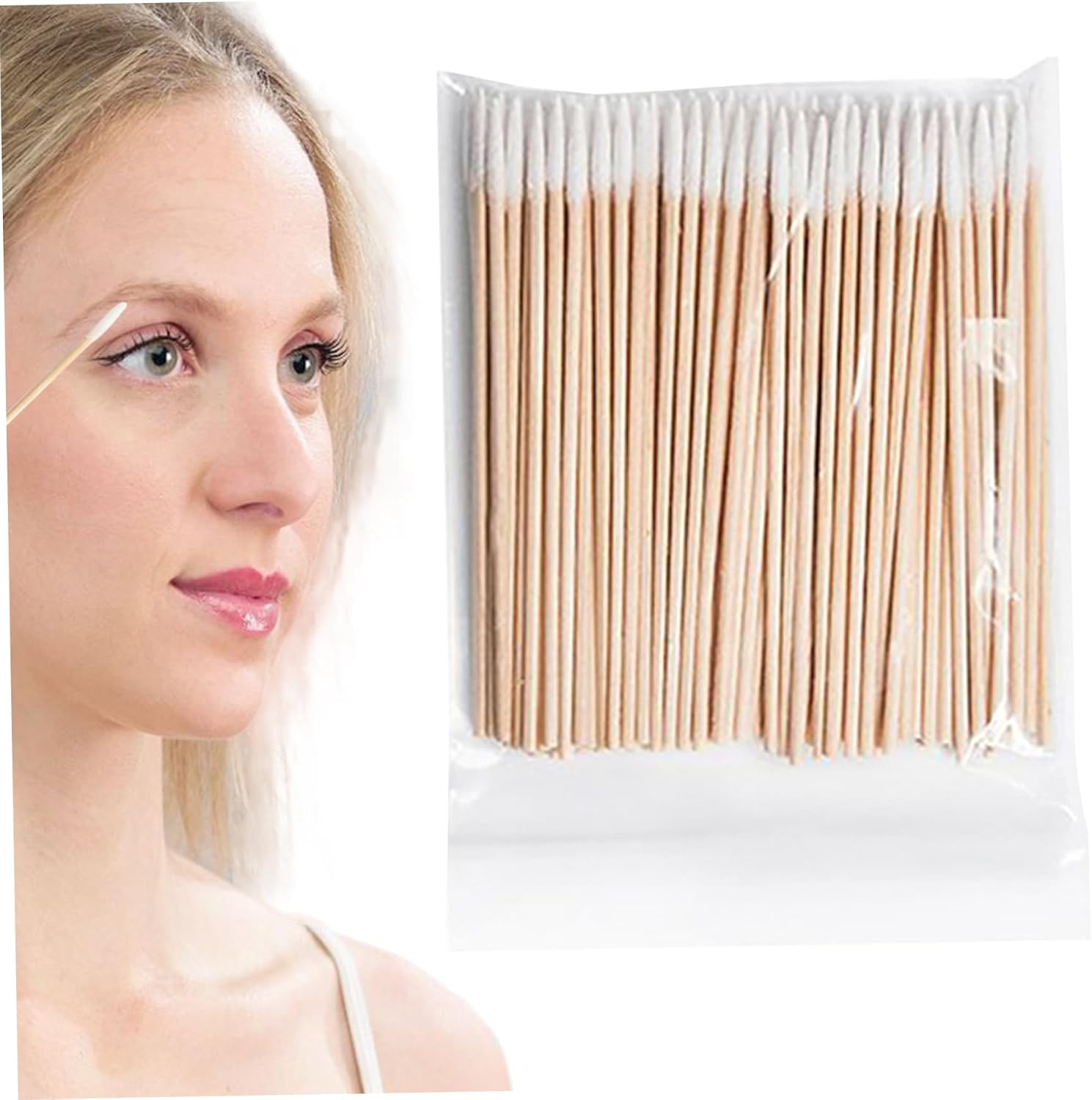 300 Pieces Wooden Handle Cotton Swab Tattoo Permanent Supplies Tipped Applicator Cotton Swabs Makeup Cosmetic Assistant Sticks for Eyebrow Tattoo Makeup Cotton Sticks Wood Sticks