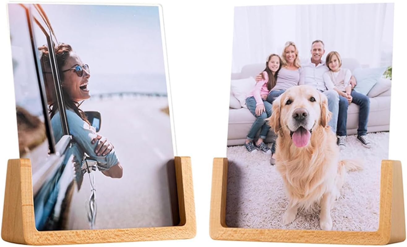 5X7 Wood Picture Frame Set of 2 Rustic Wooden Photo Frames with Base U Shaped Double Sided High Definition Acrylic Covers Menu Holder Sign Card Stand for Tabletop or Desktop Display,Vertical Frame