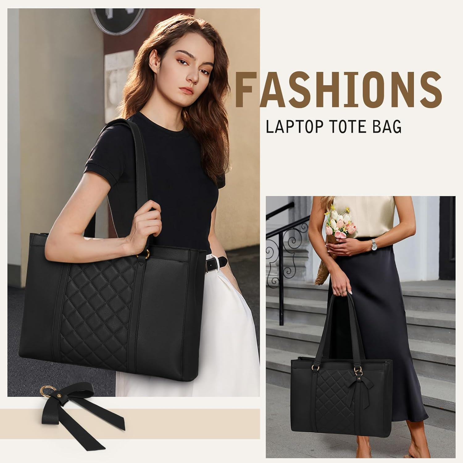 RAINSMORE Laptop Bag for Women 15.6 Inch Work Tote Bags Waterproof Leather Laptop Tote Professional Computer Briefcase image number 2