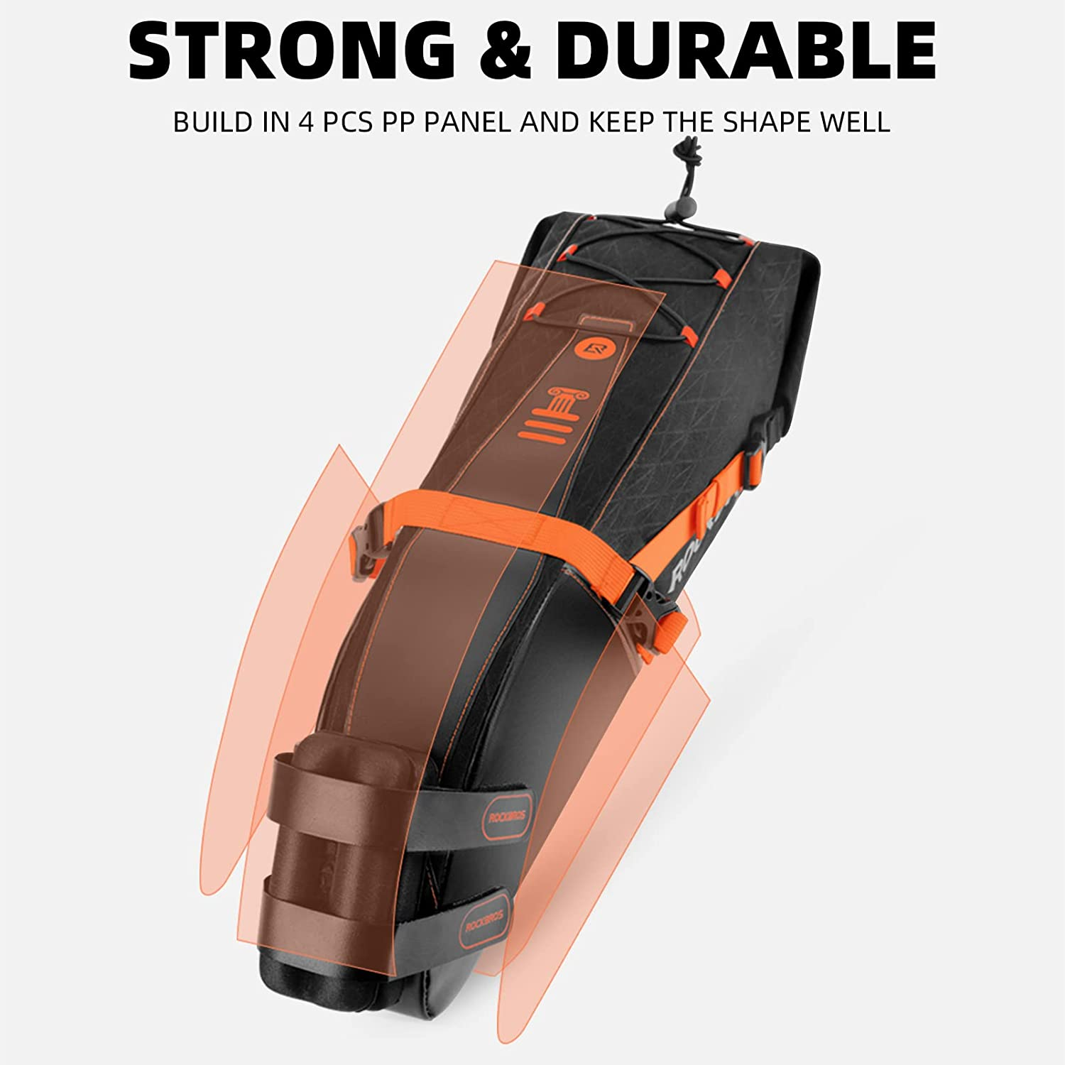 ROCKBROS Bike Saddle Bag Bikepacking Bag Waterproof Large Capacity Packing Bicycle Seat Packs for Gravel Road Mountain Max 10L image number 5