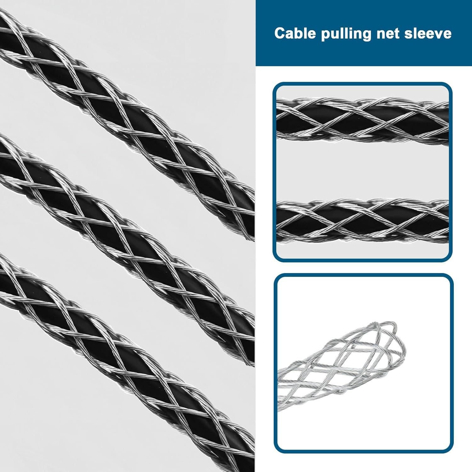 Ecsing Cable Pulling Grip Sock for 4-6Mm Cable Galvanized Stainless Steel Anti-Slip Cable Traction Sleeve Flexible Mesh Rope Cable Sock 22Cm Length Blue image number 5