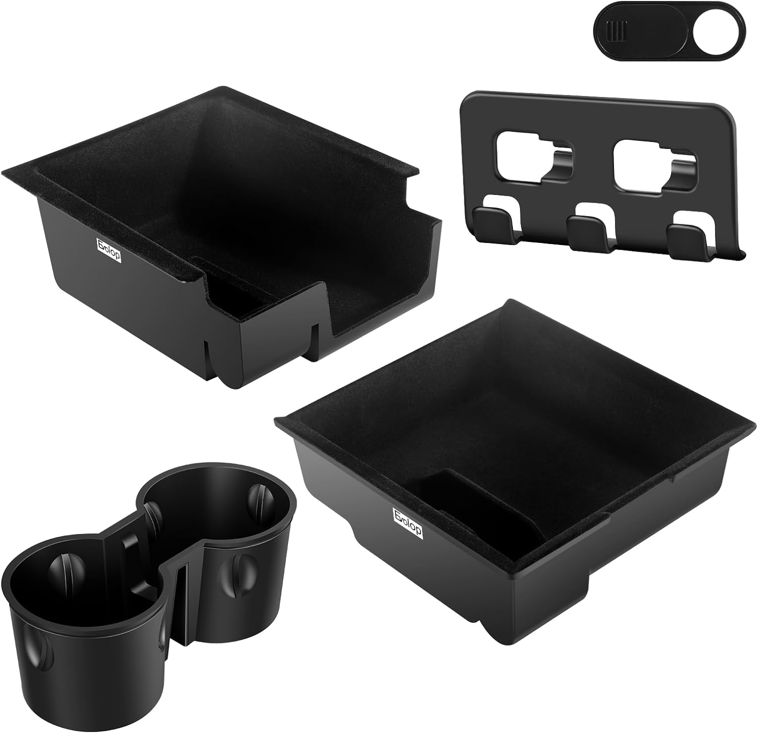 5PCS Center Console Organizer Tray for Tesla Model 3 Y Accessories 2023 with Silicone Cup Holder Insert, Rear Trunk Hook, Camera Cover for Tesla Model 3 Y 2021 2022, Upgrade Flocked Material image number 4