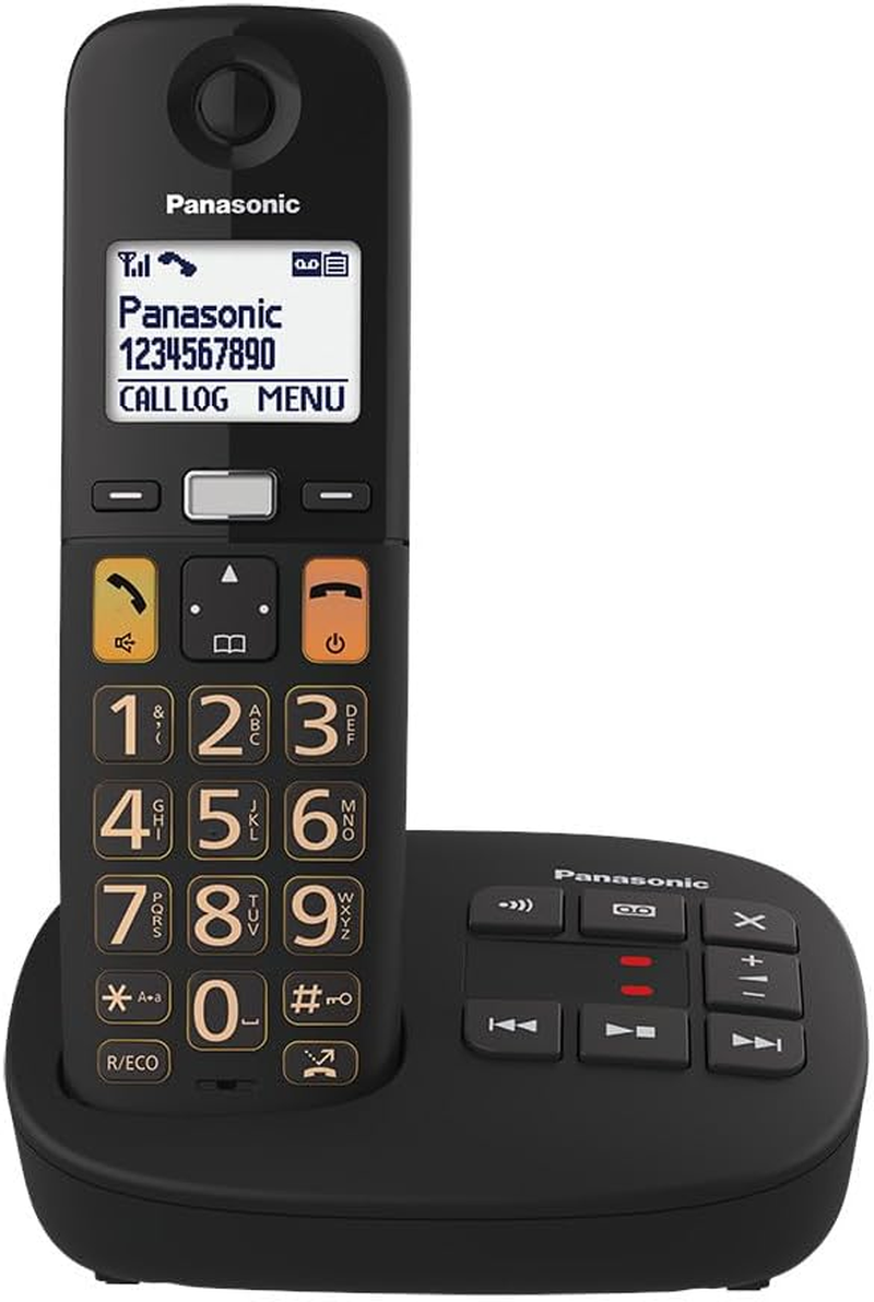 Panasonic Digital Cordless Phone with Answering Machine, Large Buttons, Hearing Aid Compatibility, Black, (KX-TGU120AZB) image number 5
